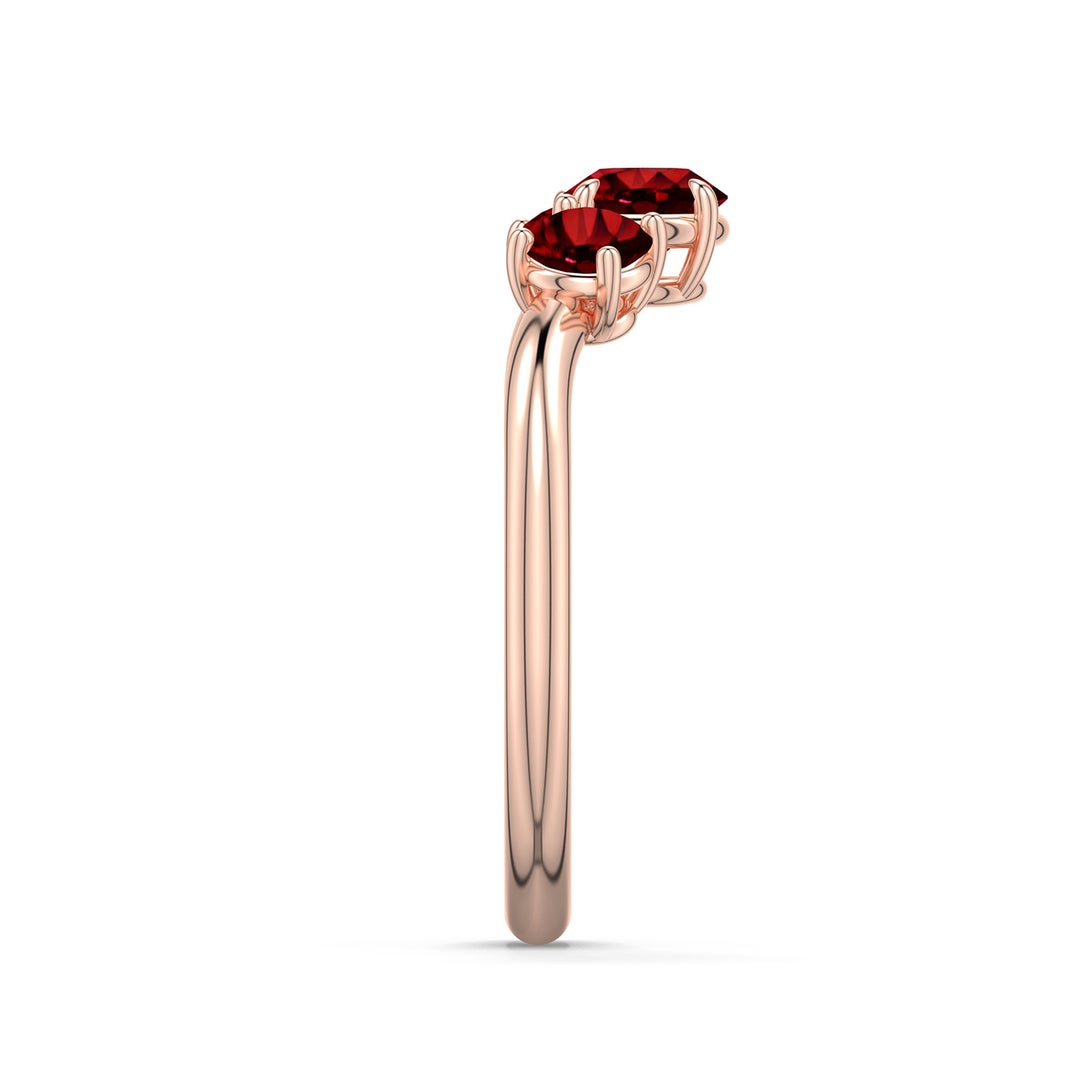 5mm Labgrown Round Lab-Grown Ruby Three-Stone Curved Engagement Ring in Rose Gold - side 2 - side 4