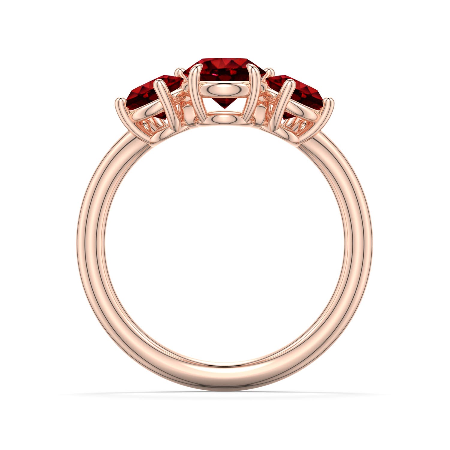6mm Labgrown Round Lab-Grown Ruby Three-Stone Curved Engagement Ring in Rose Gold - side 1