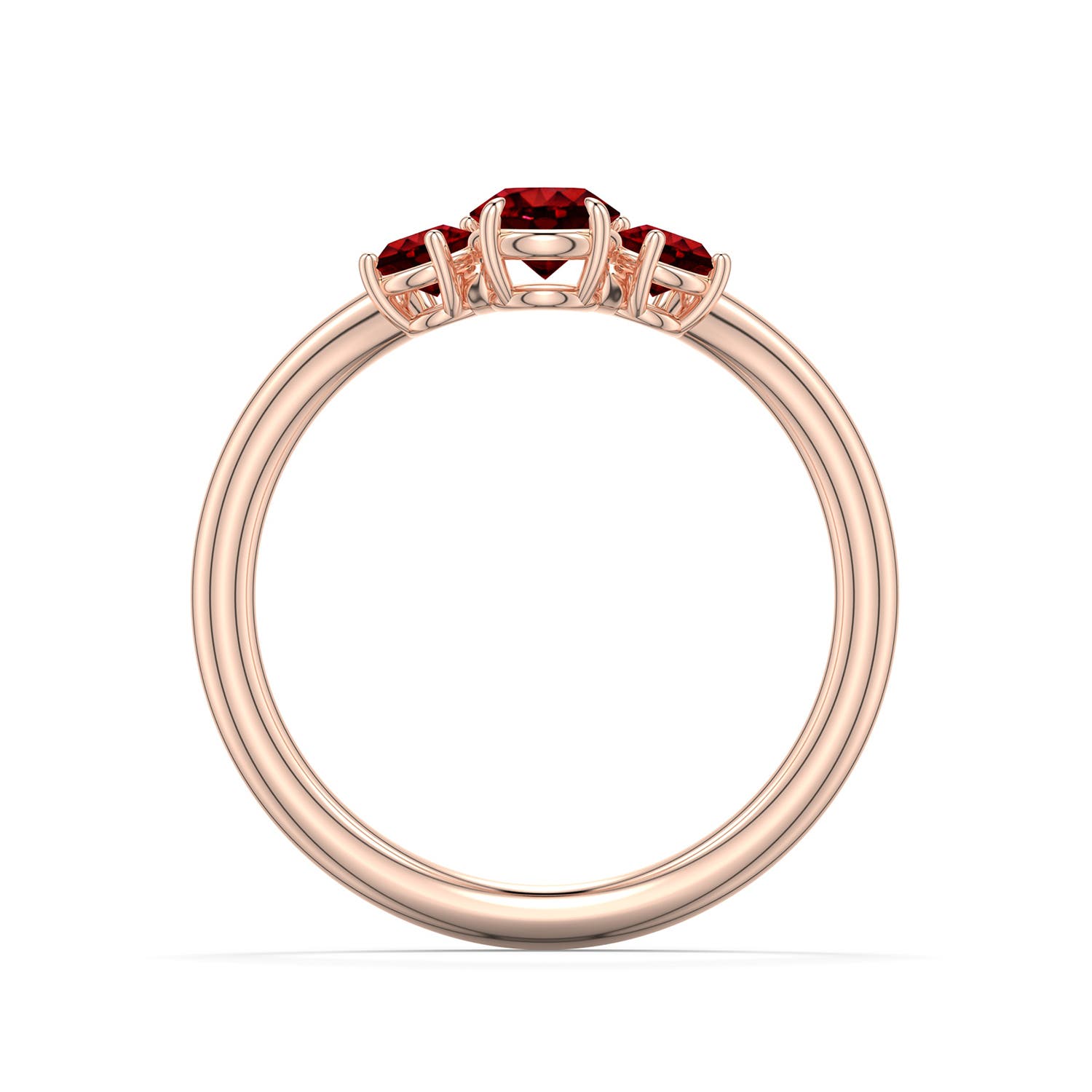 4.5mm Labgrown Round Lab-Grown Ruby Three-Stone Curved Engagement Ring in 18K Rose Gold - side 1