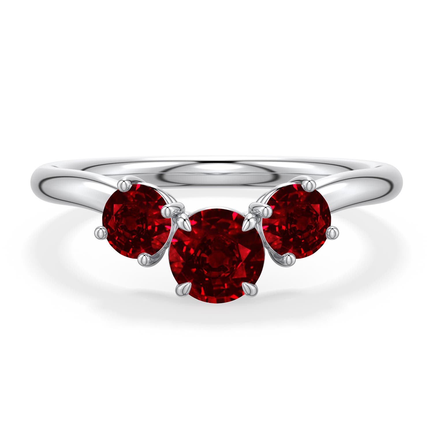 5mm Labgrown Round Lab-Grown Ruby Three-Stone Curved Engagement Ring in White Gold - main
