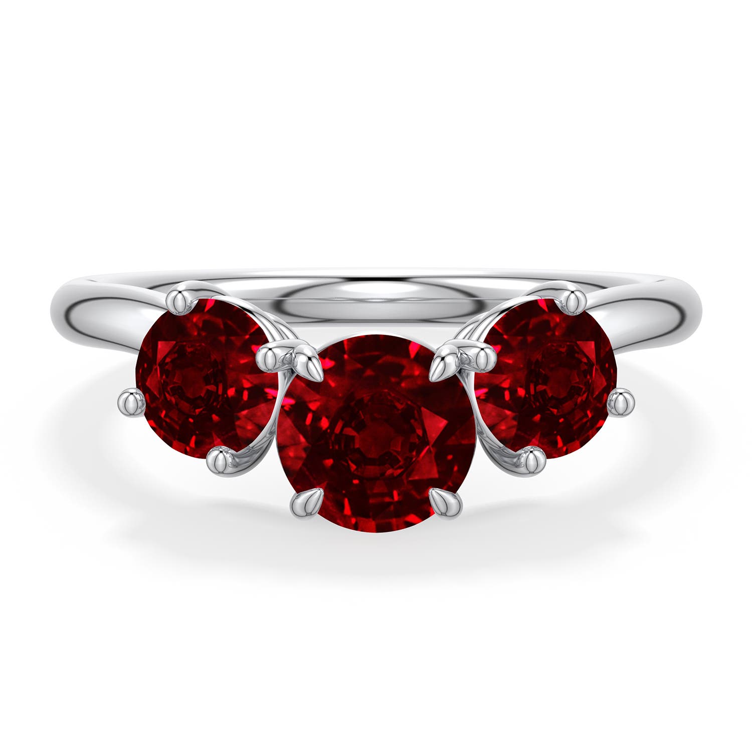 6mm Labgrown Round Lab-Grown Ruby Three-Stone Curved Engagement Ring in White Gold - main