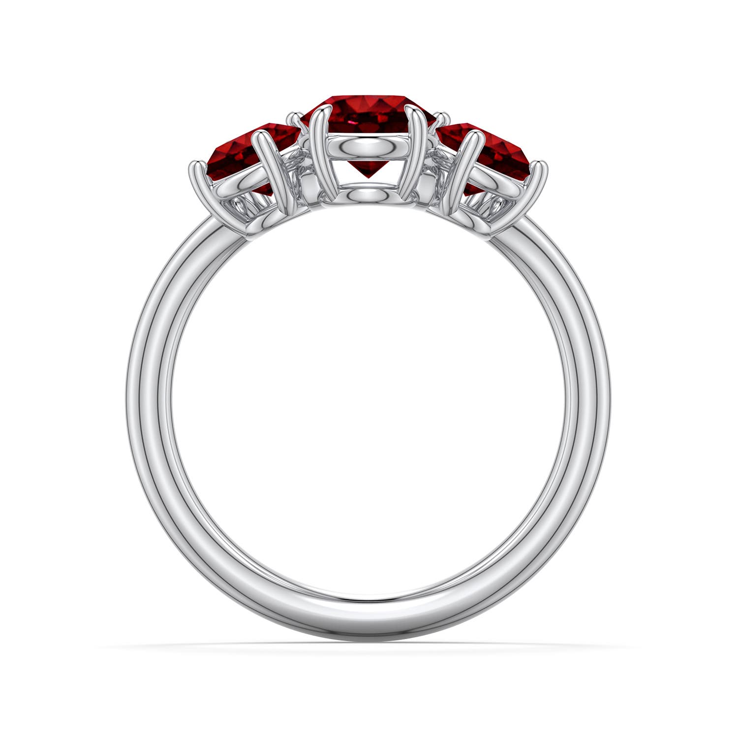 6mm Labgrown Round Lab-Grown Ruby Three-Stone Curved Engagement Ring in White Gold - side 1