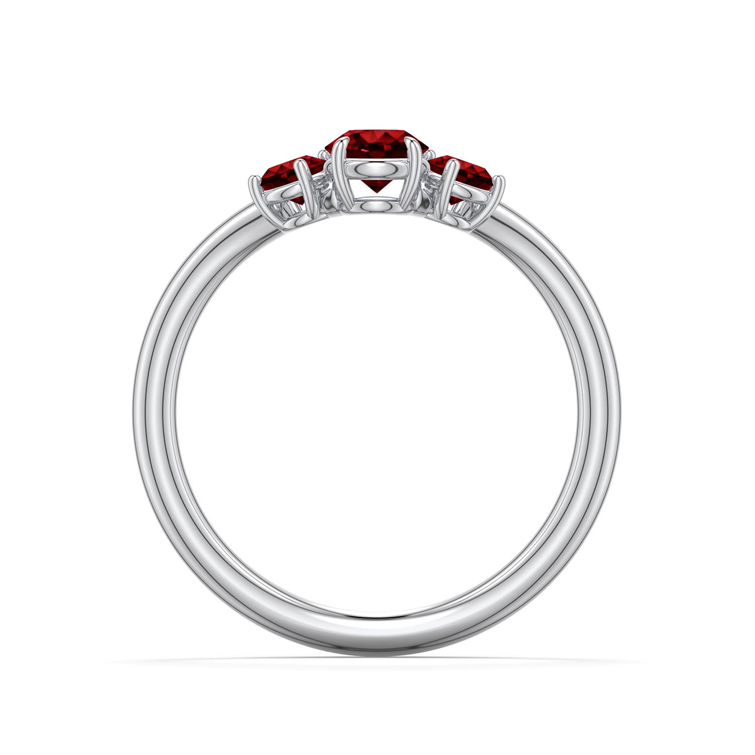 4.5mm Labgrown Round Lab-Grown Ruby Three-Stone Curved Engagement Ring in 18K White Gold - side 1