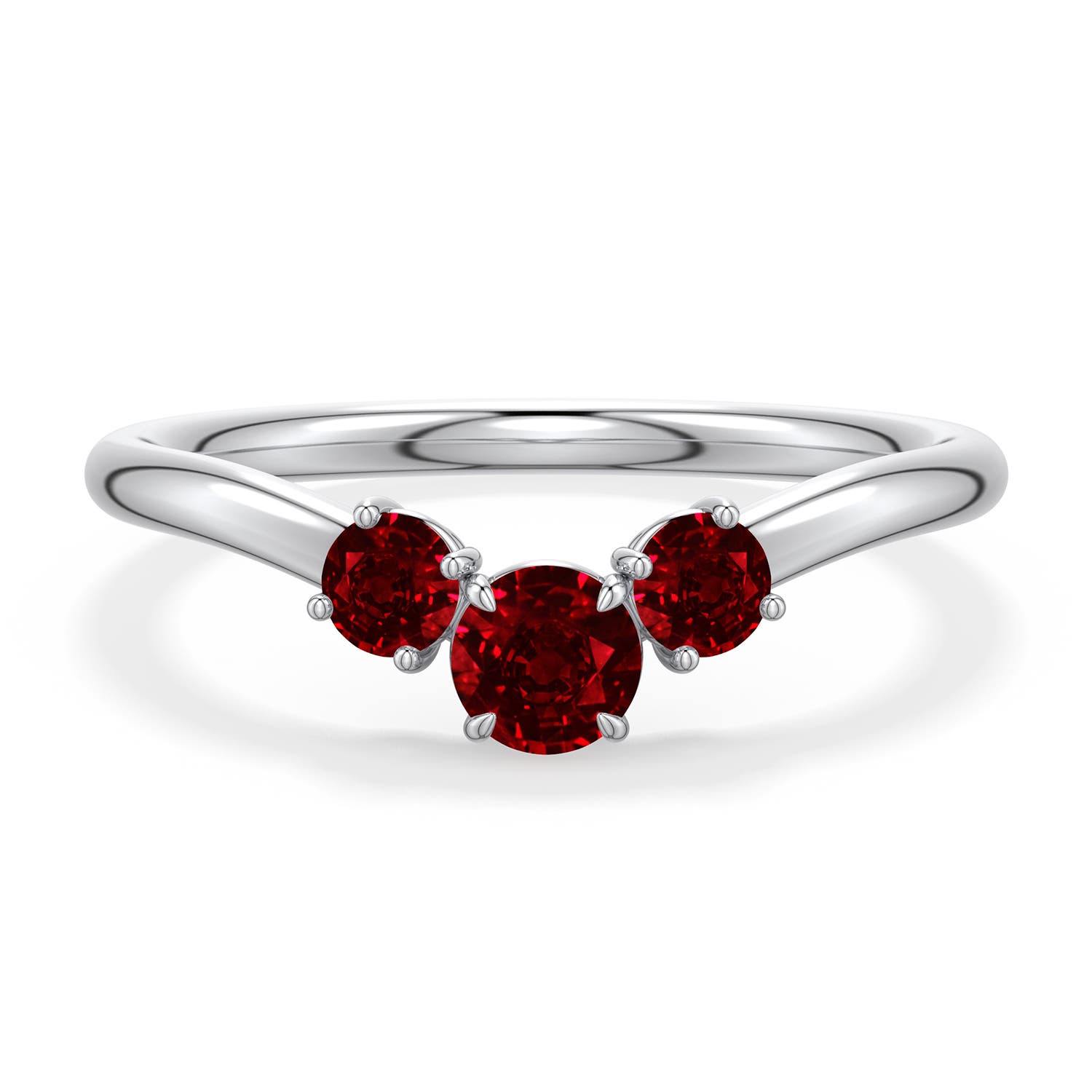 4mm Labgrown Round Lab-Grown Ruby Three-Stone Curved Engagement Ring in 18K White Gold - main