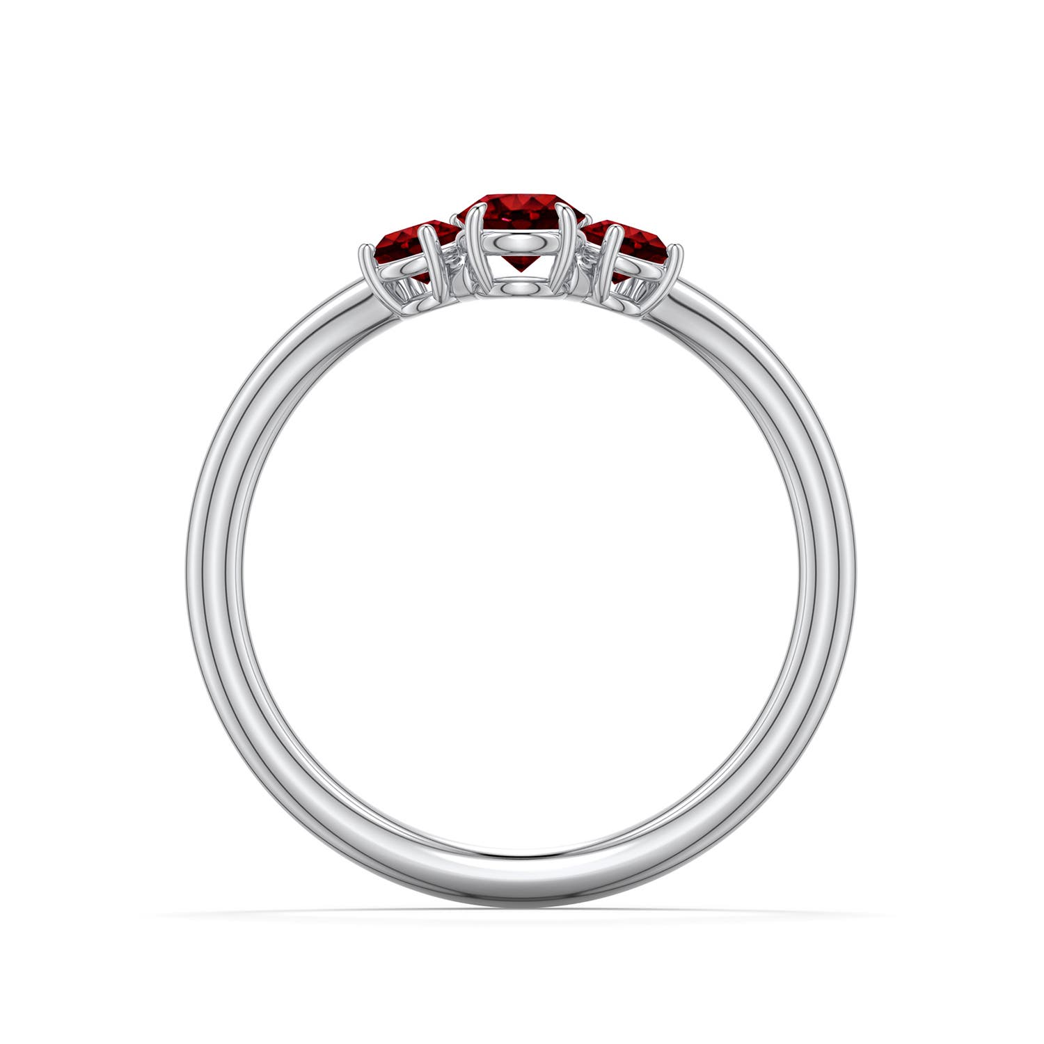 4mm Labgrown Round Lab-Grown Ruby Three-Stone Curved Engagement Ring in 18K White Gold - side 1