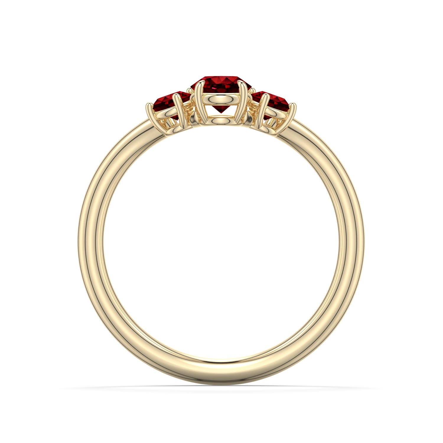 4.5mm Labgrown Round Lab-Grown Ruby Three-Stone Curved Engagement Ring in Yellow Gold - side 1