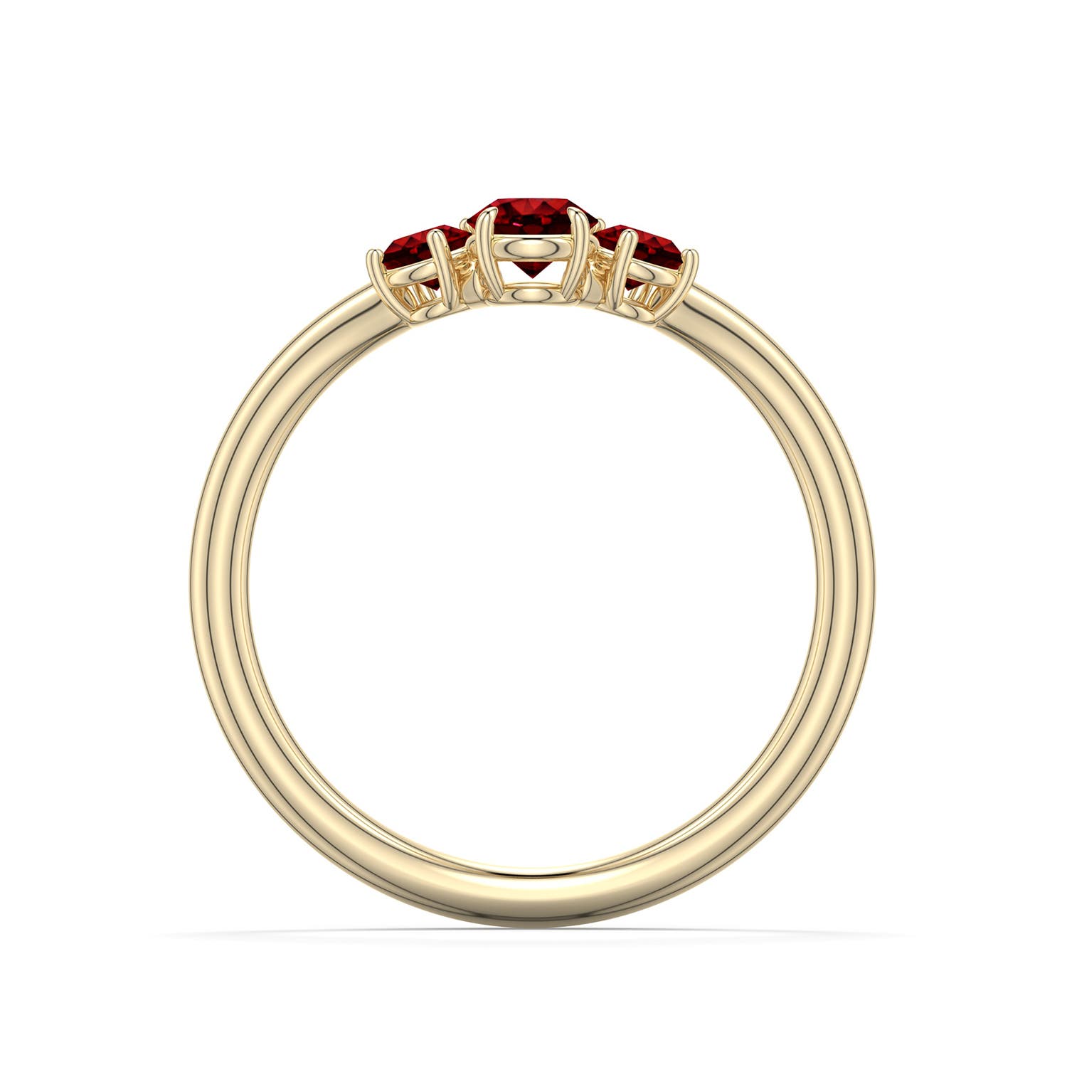 4mm Labgrown Round Lab-Grown Ruby Three-Stone Curved Engagement Ring in 18K Yellow Gold - side 1