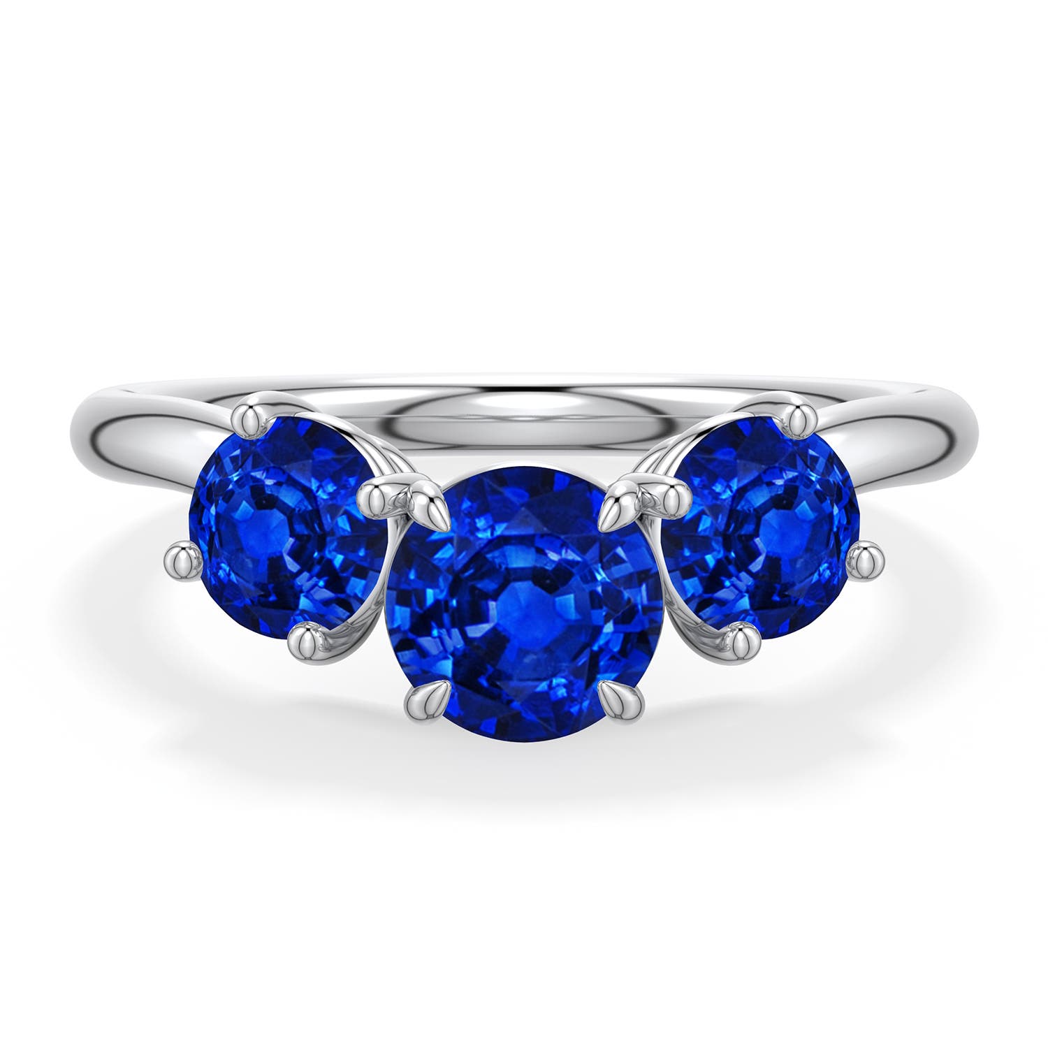 6mm Labgrown Round Lab-Grown Blue Sapphire Three-Stone Curved Engagement Ring in White Gold - main