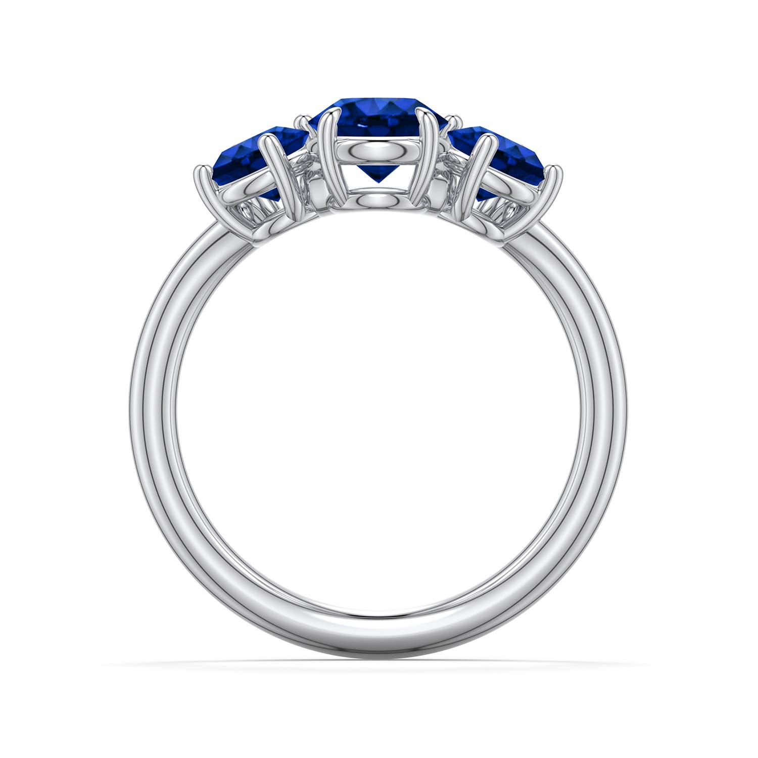 6mm Labgrown Round Lab-Grown Blue Sapphire Three-Stone Curved Engagement Ring in White Gold - side 1