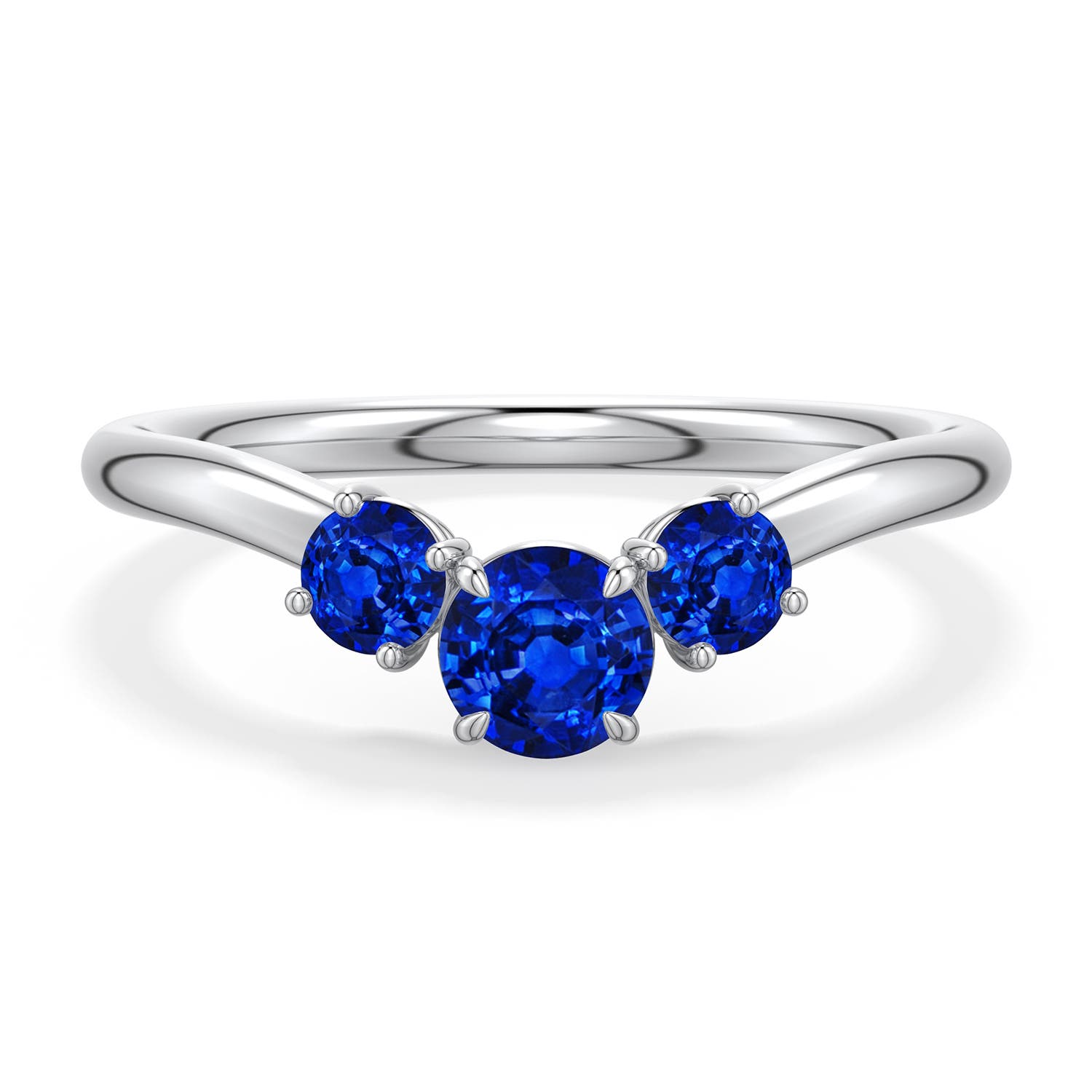 4.5mm Labgrown Round Lab-Grown Blue Sapphire Three-Stone Curved Engagement Ring in 18K White Gold - main