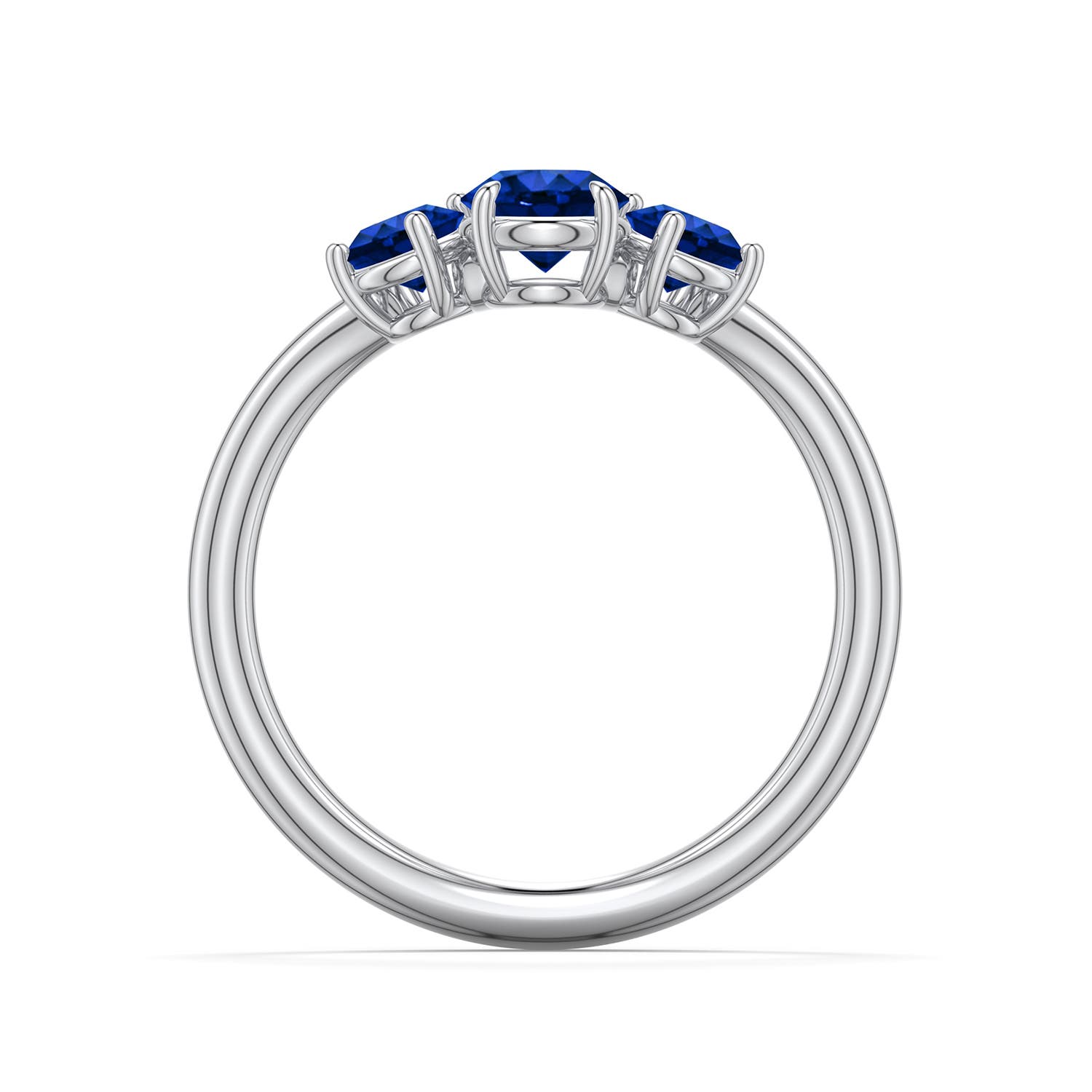 5mm Labgrown Round Lab-Grown Blue Sapphire Three-Stone Curved Engagement Ring in 18K White Gold - side 1