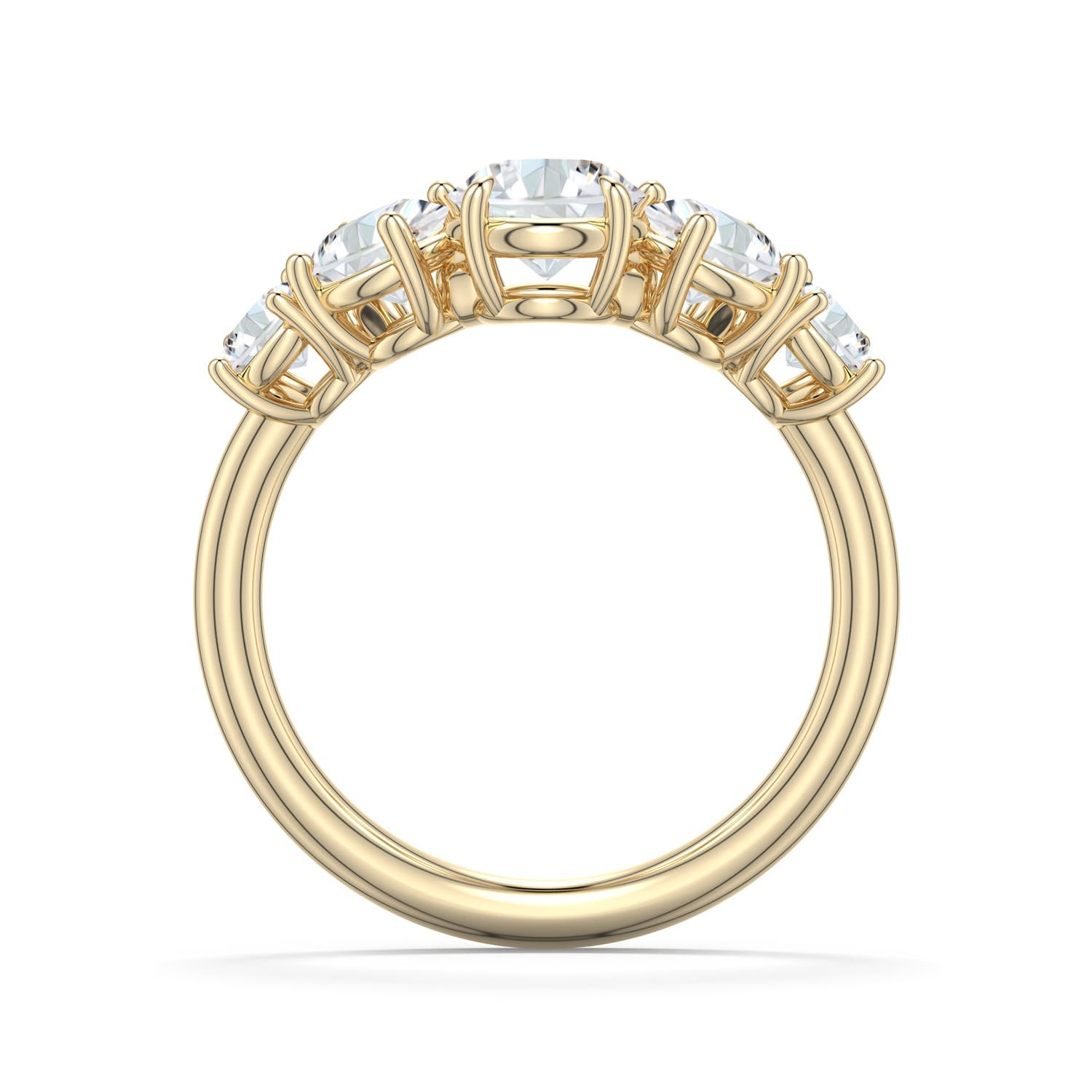 5.9mm DEVVS Round Lab-Grown Diamond Graduated Side Stone Engagement Ring in Yellow Gold - side 1