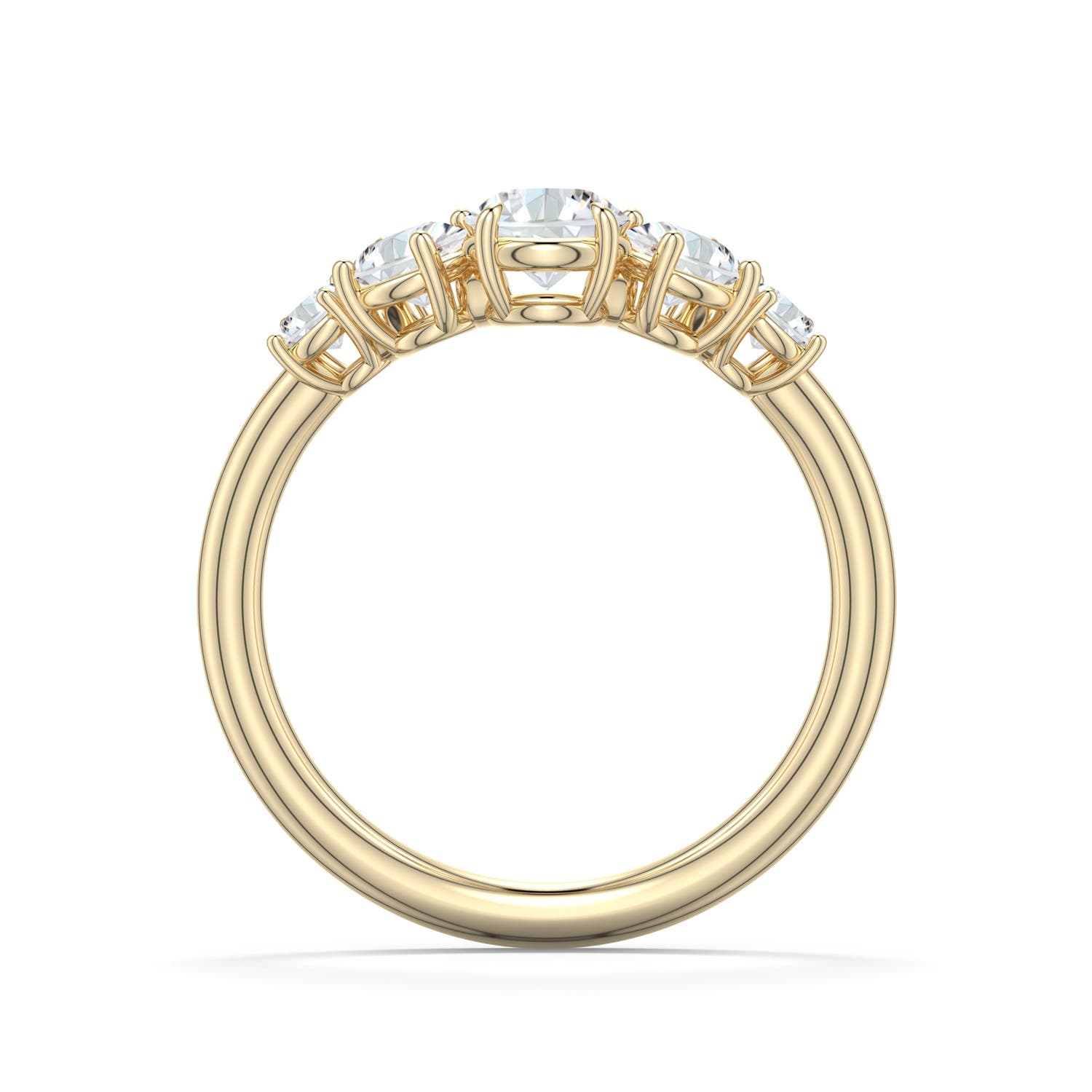 5.1mm FGVS Round Lab-Grown Diamond Graduated Side Stone Engagement Ring in Yellow Gold - side 1 - side 3