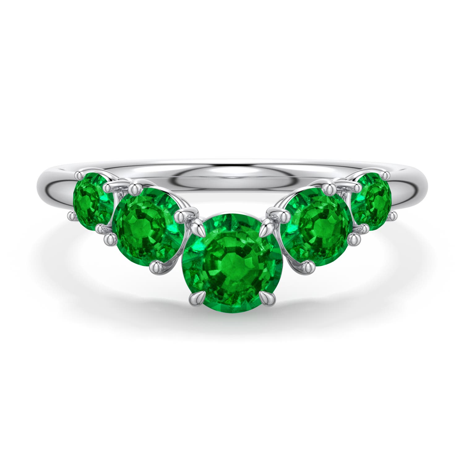 5mm Labgrown Round Lab-Grown Emerald Graduated Side Stone Engagement Ring in White Gold - main