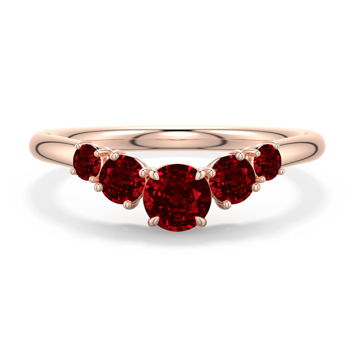 4.5mm Labgrown Round Lab-Grown Ruby Graduated Side Stone Engagement Ring in Rose Gold - main