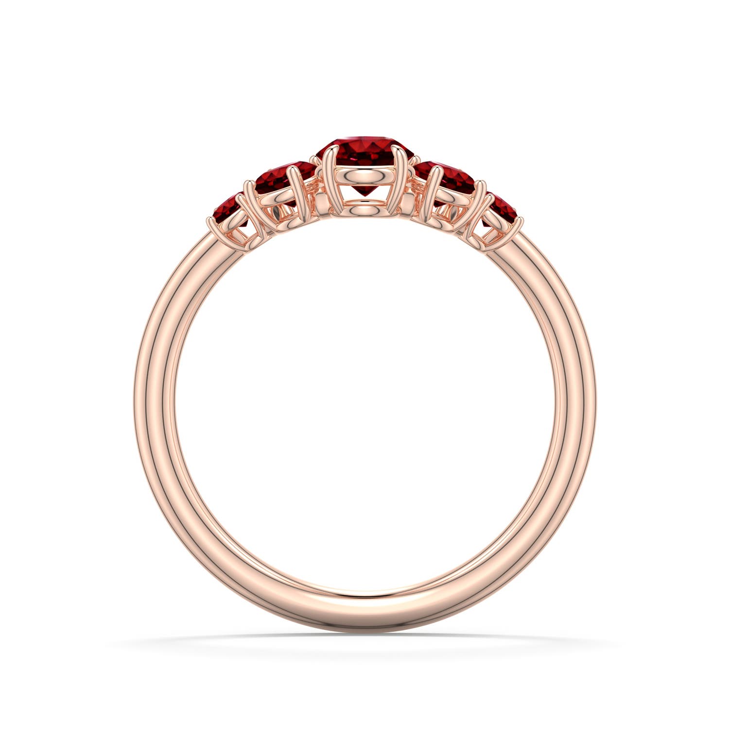 4.5mm Labgrown Round Lab-Grown Ruby Graduated Side Stone Engagement Ring in Rose Gold - side 1