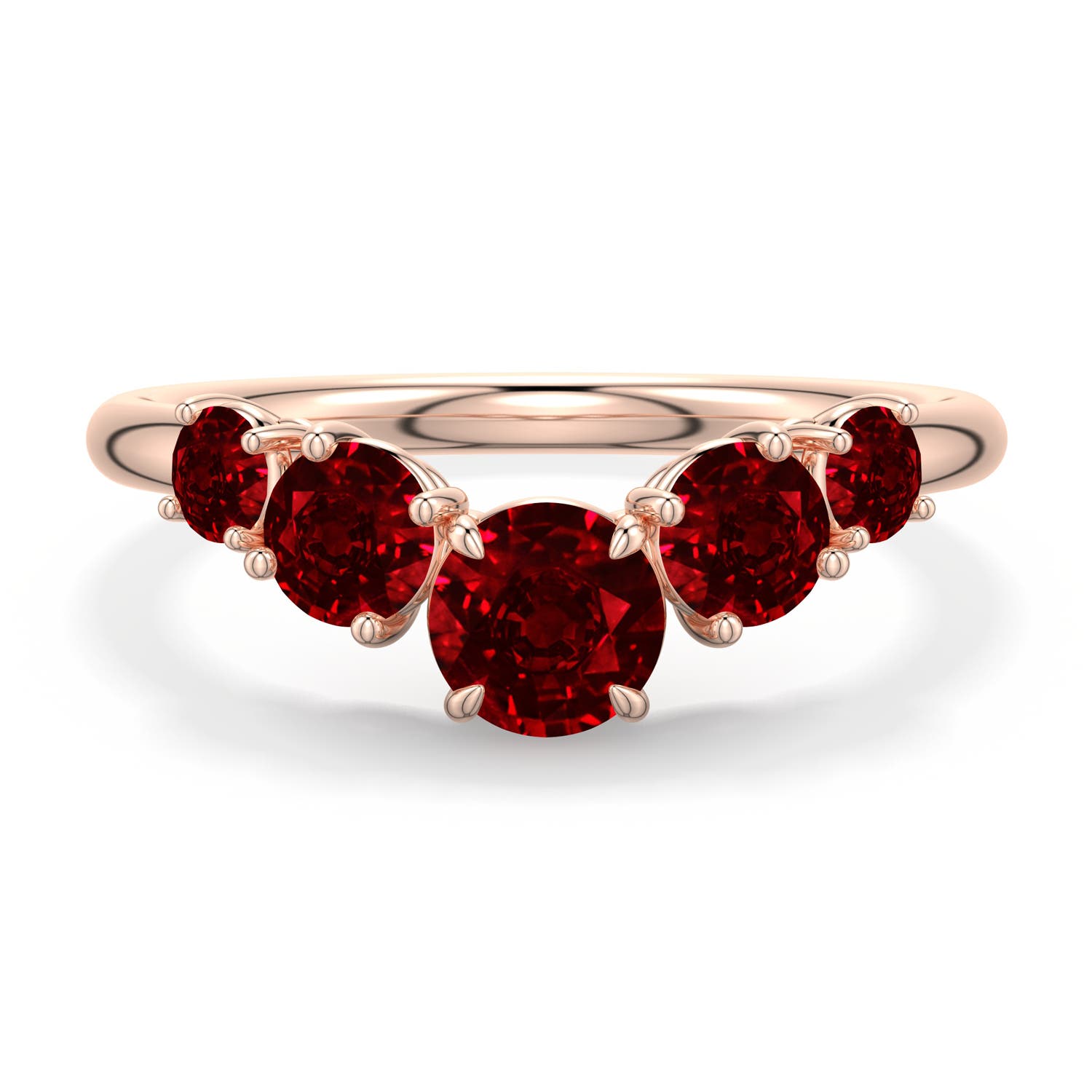 5mm Labgrown Round Lab-Grown Ruby Graduated Side Stone Engagement Ring in Rose Gold - main