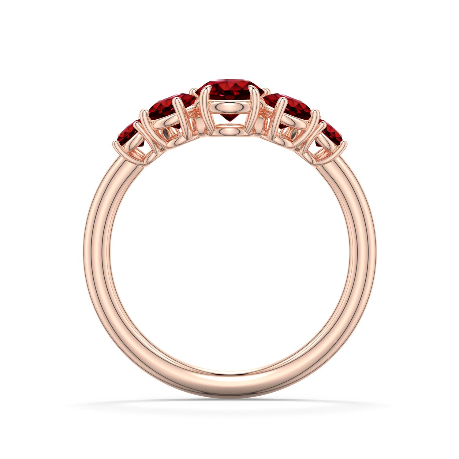 5mm Labgrown Round Lab-Grown Ruby Graduated Side Stone Engagement Ring in Rose Gold - side 1 - side 3