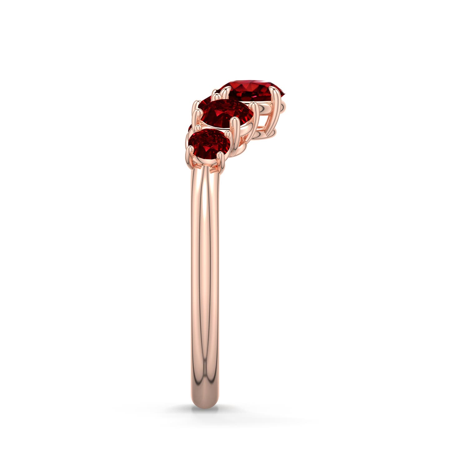 5mm Labgrown Round Lab-Grown Ruby Graduated Side Stone Engagement Ring in Rose Gold - side 2 - side 4