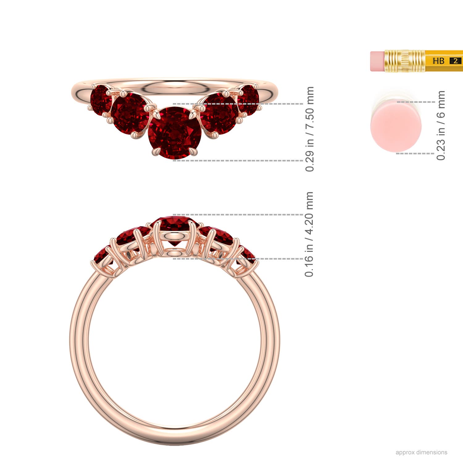 5mm Labgrown Round Lab-Grown Ruby Graduated Side Stone Engagement Ring in Rose Gold - ruler - ruler