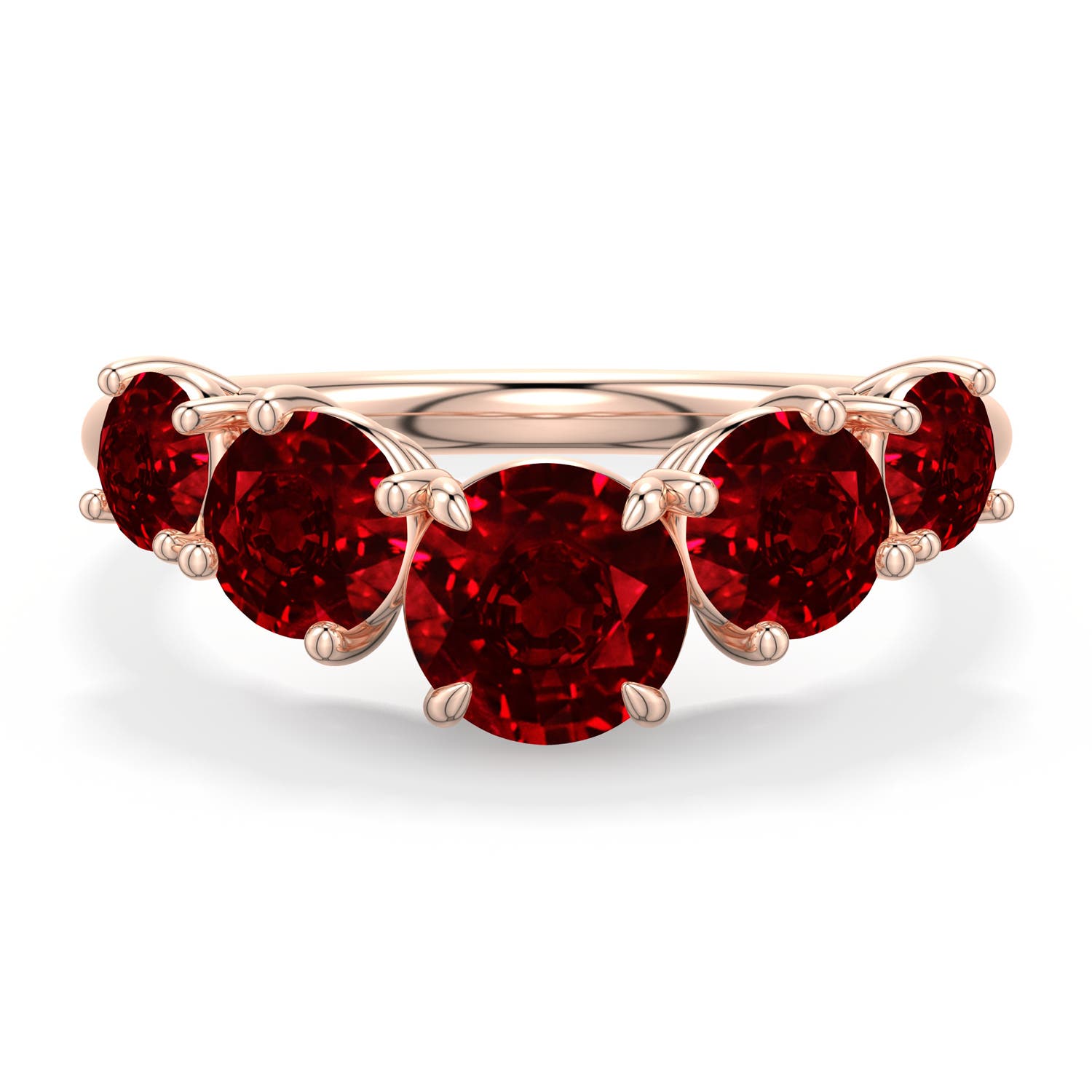 6mm Labgrown Round Lab-Grown Ruby Graduated Side Stone Engagement Ring in Rose Gold - main