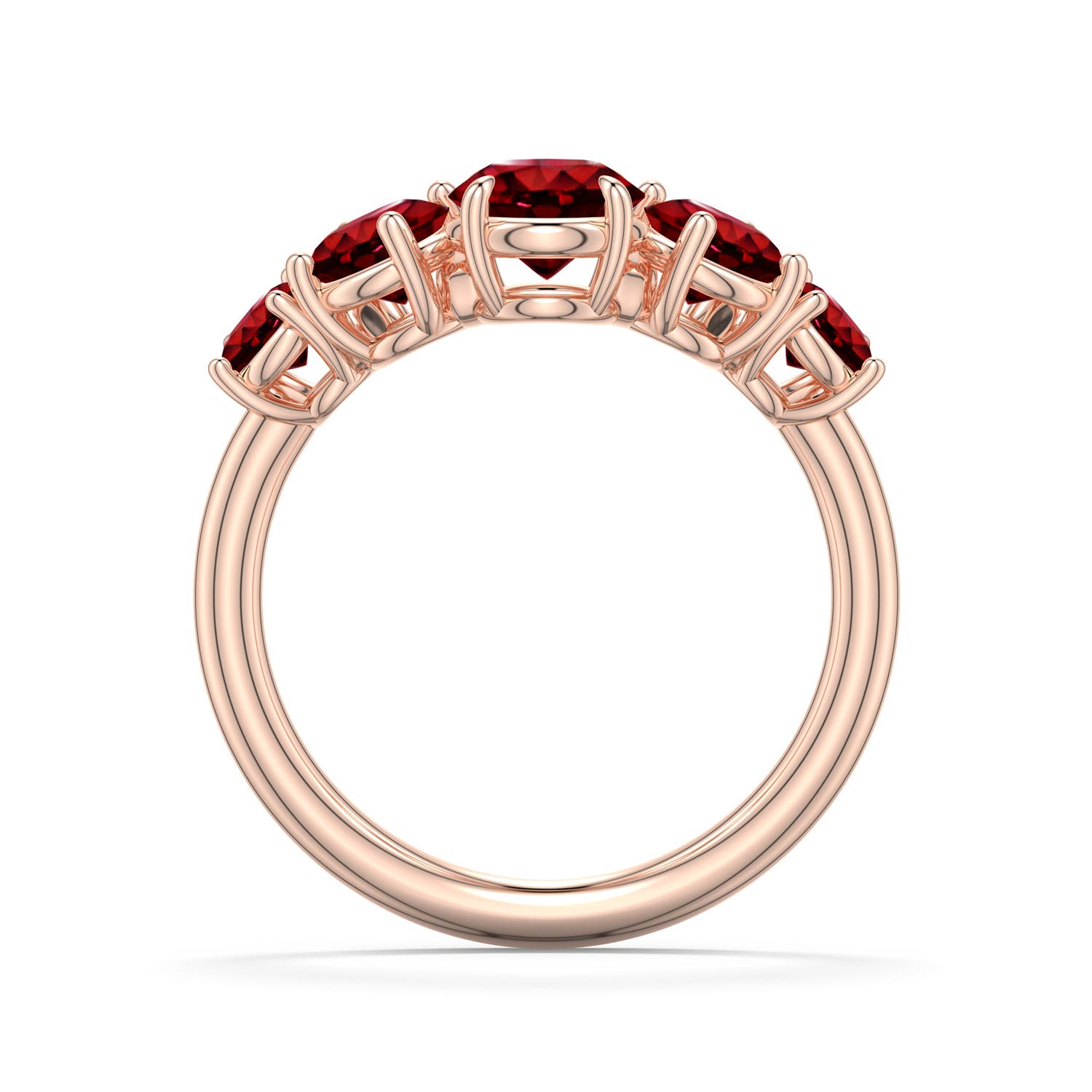 6mm Labgrown Round Lab-Grown Ruby Graduated Side Stone Engagement Ring in Rose Gold - side 1