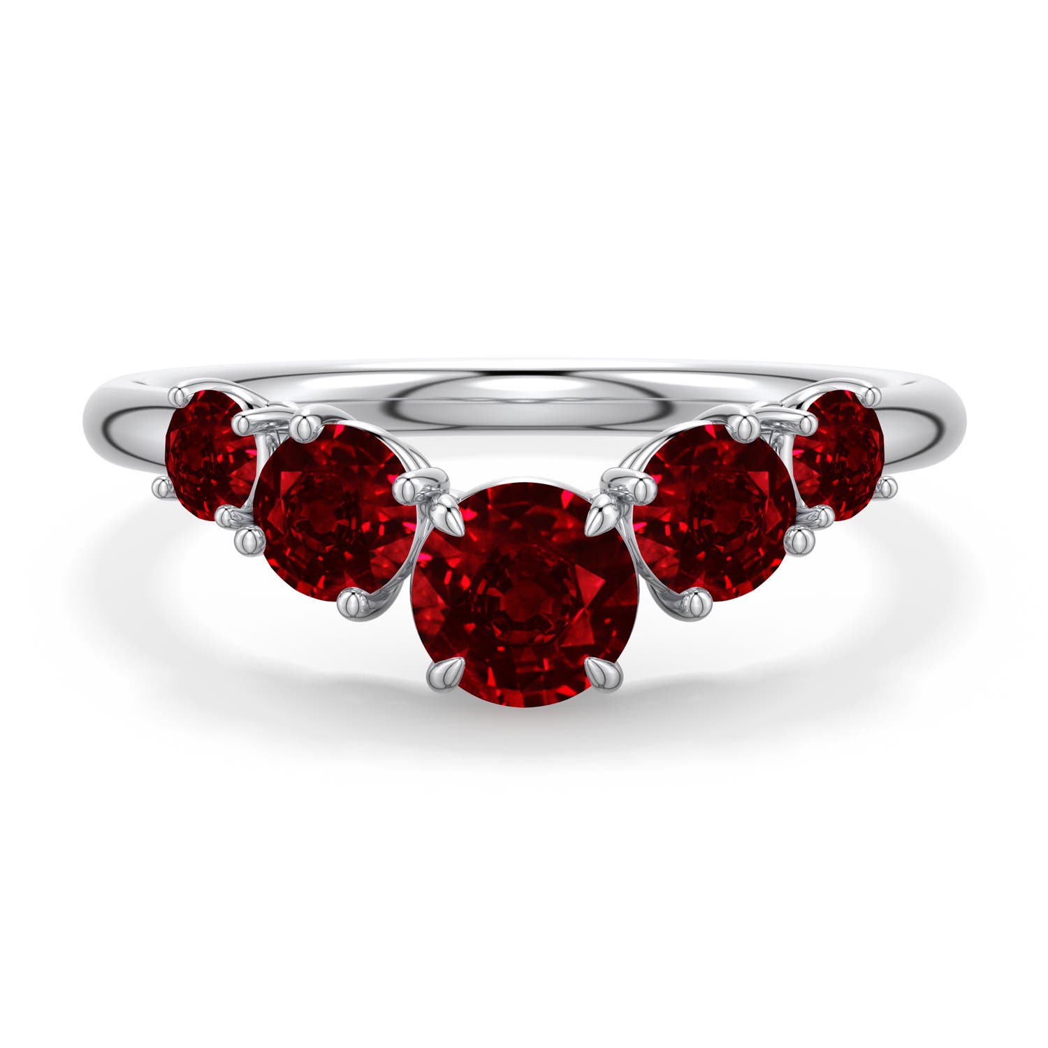 5mm Labgrown Round Lab-Grown Ruby Graduated Side Stone Engagement Ring in White Gold - main