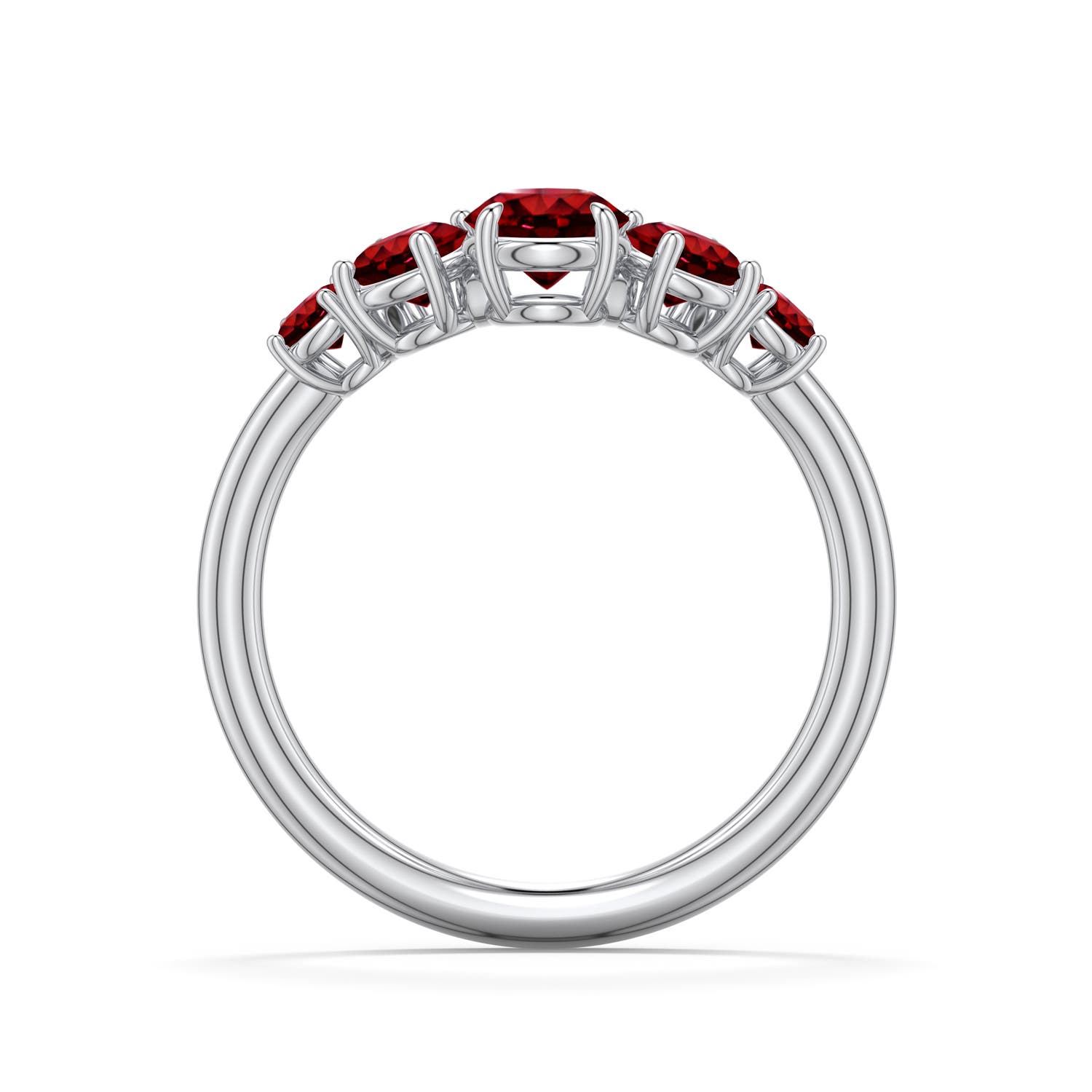 5mm Labgrown Round Lab-Grown Ruby Graduated Side Stone Engagement Ring in White Gold - side 1