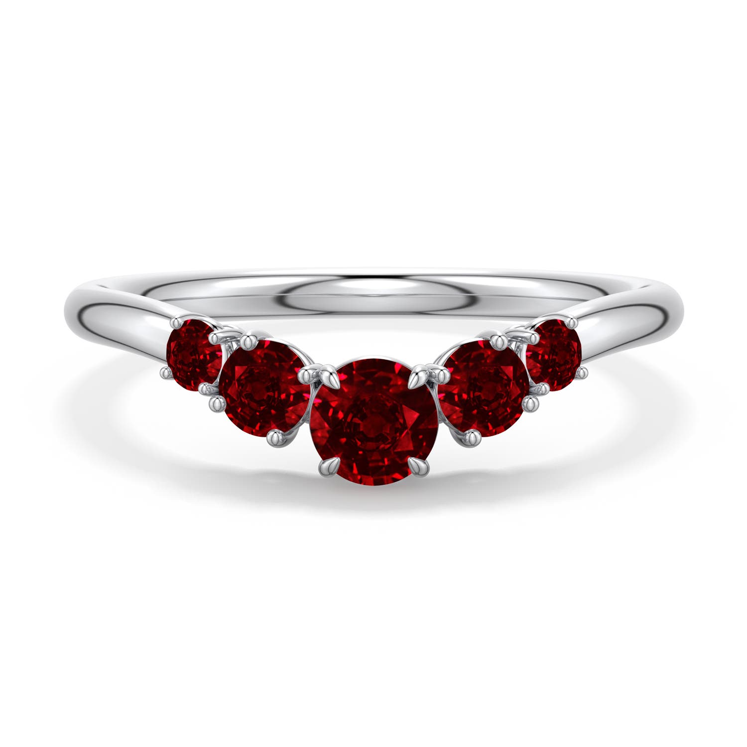 4mm Labgrown Round Lab-Grown Ruby Graduated Side Stone Engagement Ring in 18K White Gold - main