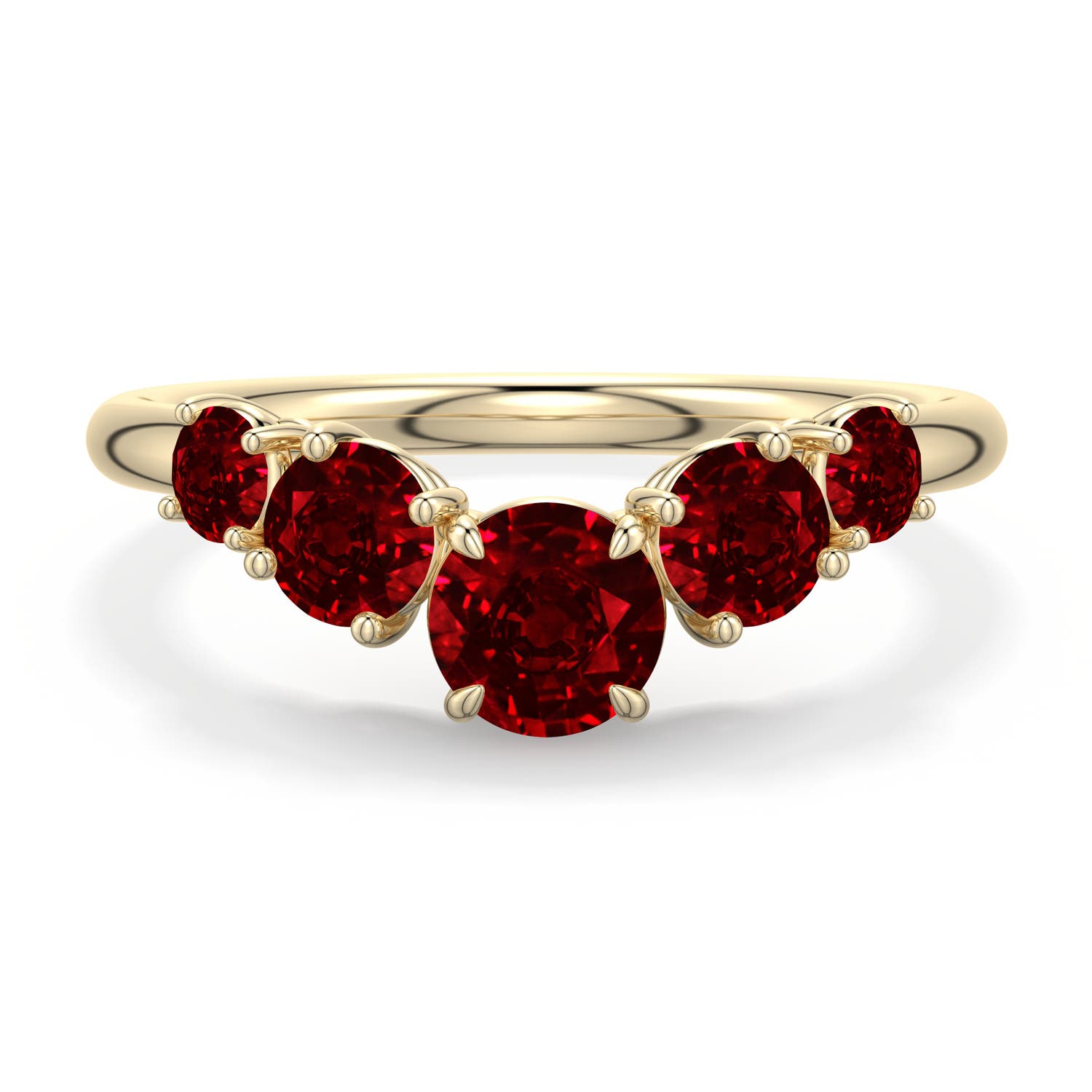 5mm Labgrown Round Lab-Grown Ruby Graduated Side Stone Engagement Ring in Yellow Gold - main
