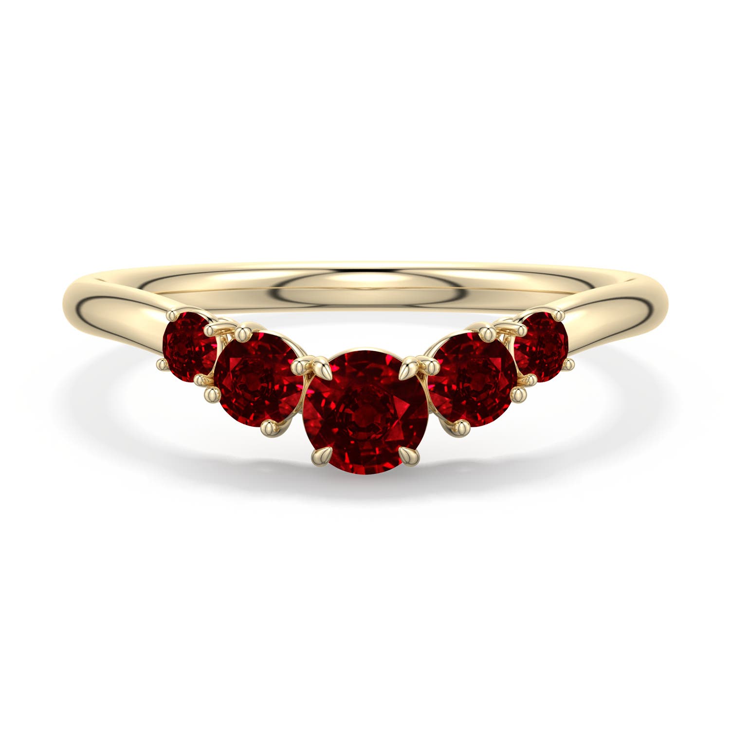 4mm Labgrown Round Lab-Grown Ruby Graduated Side Stone Engagement Ring in 18K Yellow Gold - main