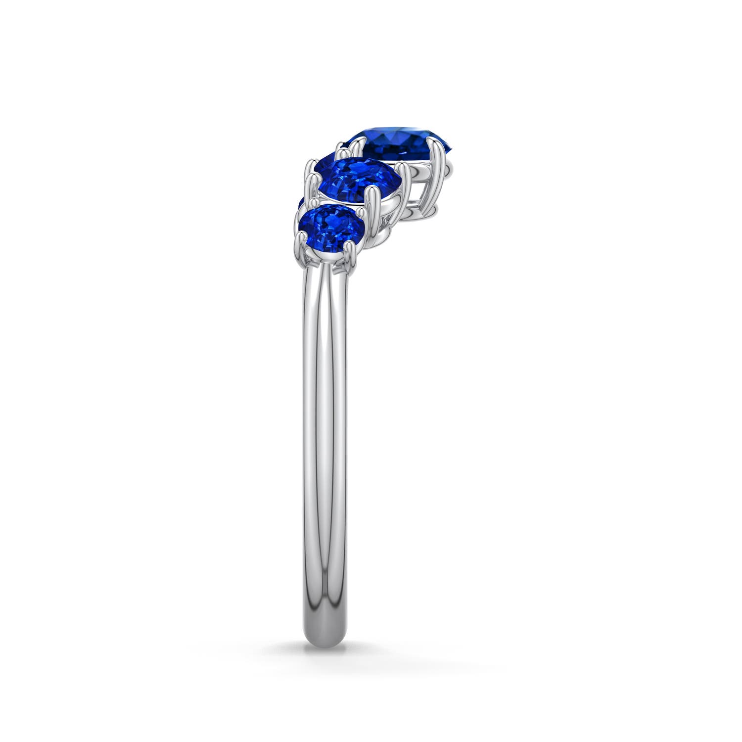 5mm Labgrown Round Lab-Grown Blue Sapphire Graduated Side Stone Engagement Ring in White Gold - side 2 - side 4