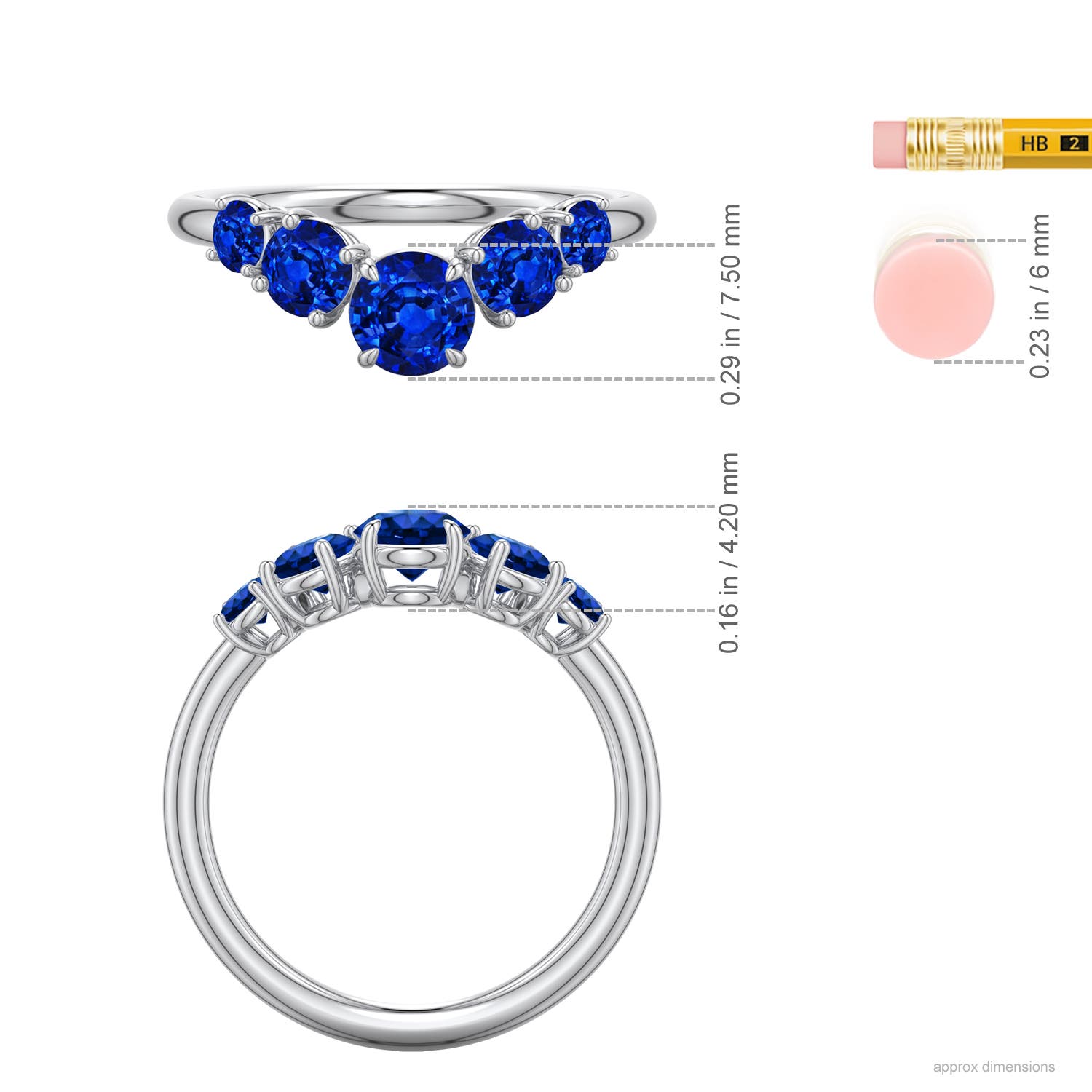 5mm Labgrown Round Lab-Grown Blue Sapphire Graduated Side Stone Engagement Ring in White Gold - ruler - ruler
