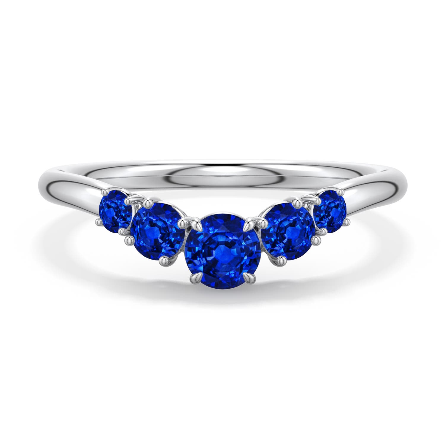 4mm Labgrown Round Lab-Grown Blue Sapphire Graduated Side Stone Engagement Ring in 18K White Gold - main