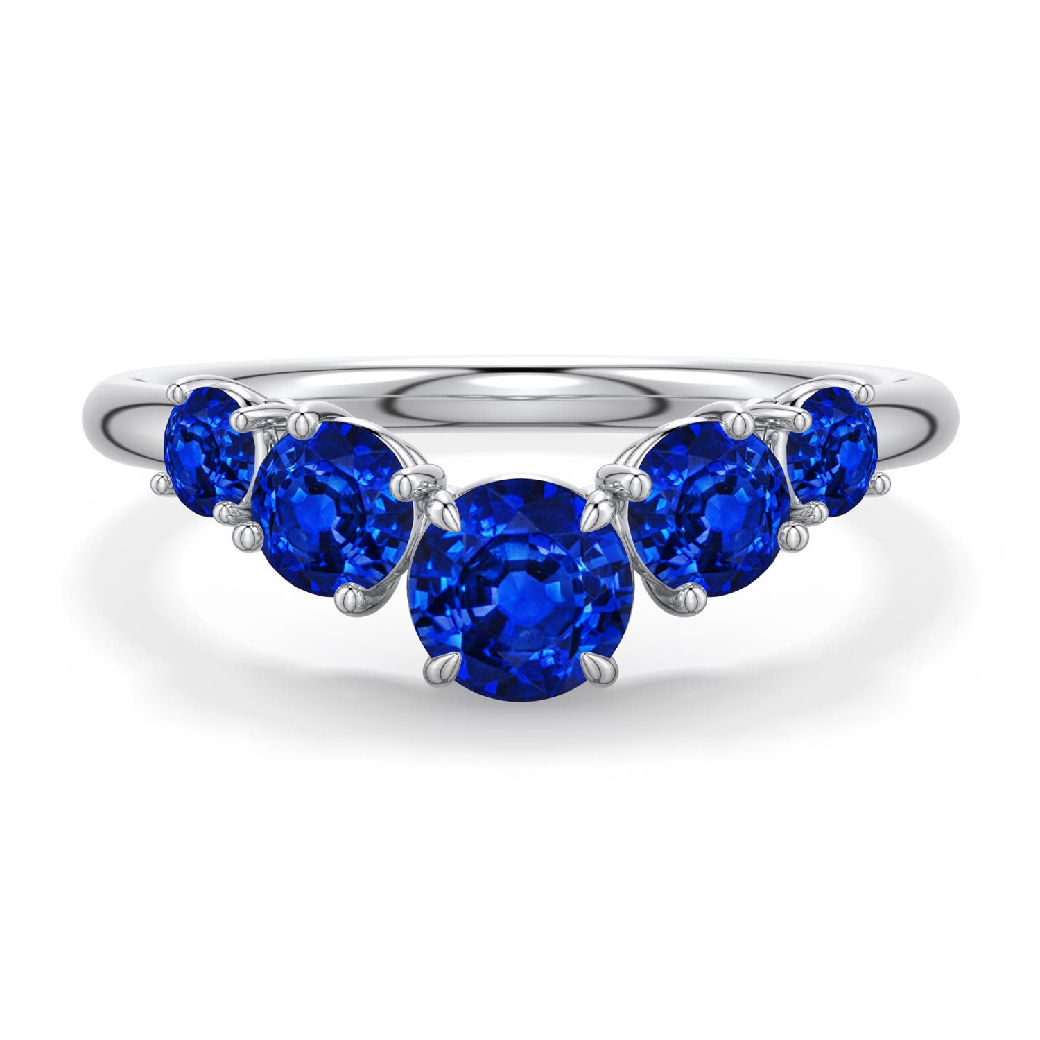 5mm Labgrown Round Lab-Grown Blue Sapphire Graduated Side Stone Engagement Ring in 18K White Gold - main