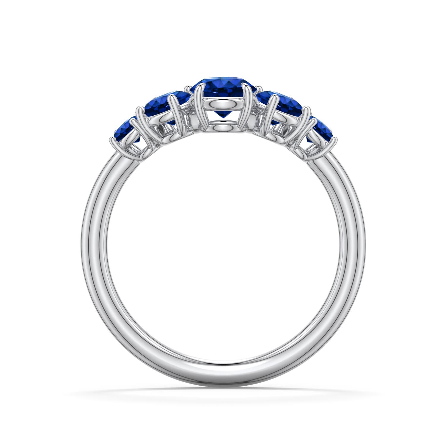 5mm Labgrown Round Lab-Grown Blue Sapphire Graduated Side Stone Engagement Ring in 18K White Gold - side 1