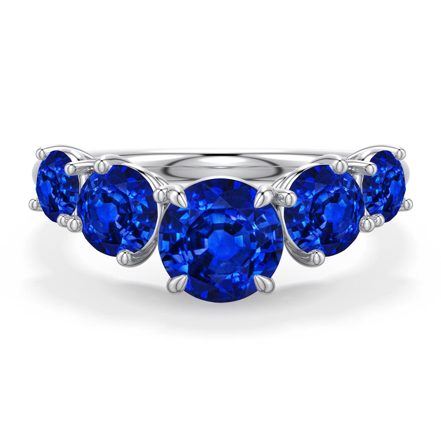 6.5mm Labgrown Round Lab-Grown Blue Sapphire Graduated Side Stone Engagement Ring in 18K White Gold - main