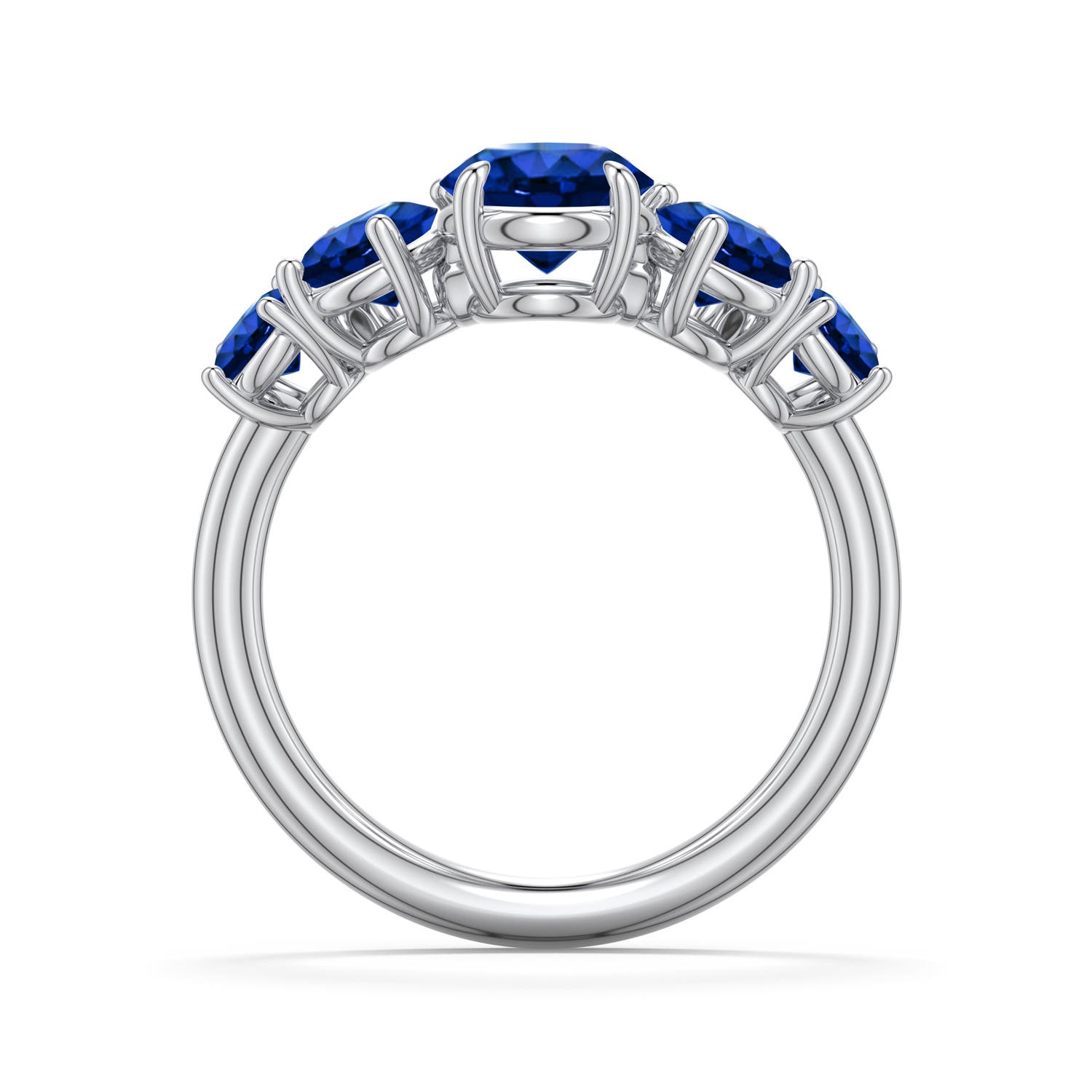 6.5mm Labgrown Round Lab-Grown Blue Sapphire Graduated Side Stone Engagement Ring in 18K White Gold - side 1