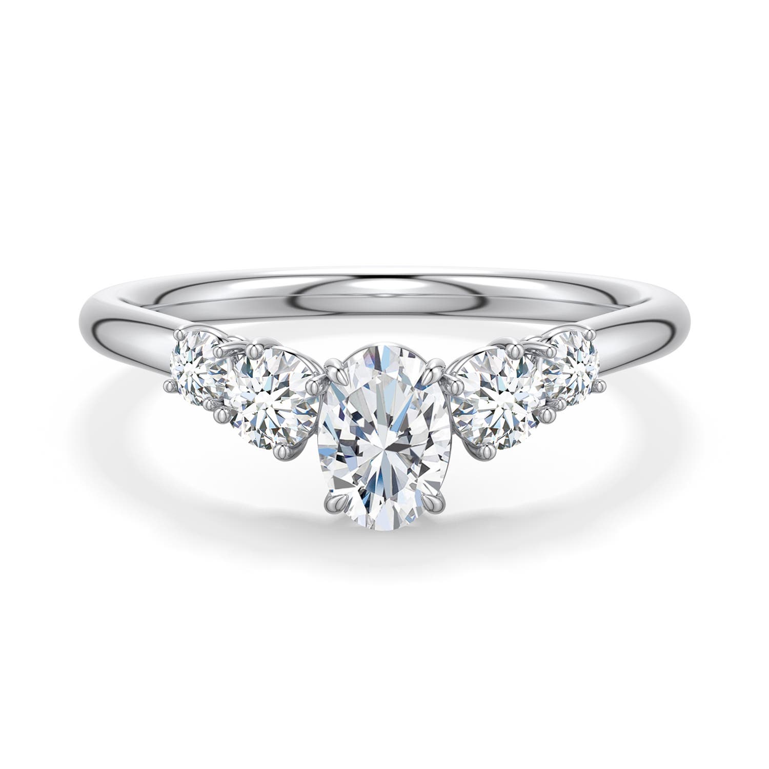 6x4mm FGVS Oval Lab-Grown Diamond Graduated Side Stone Engagement Ring in White Gold - main