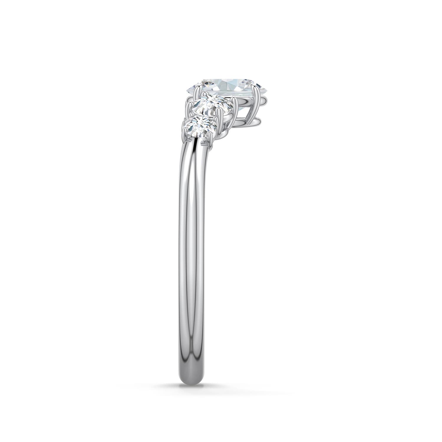 6x4mm FGVS Oval Lab-Grown Diamond Graduated Side Stone Engagement Ring in White Gold - side 2 - side 4