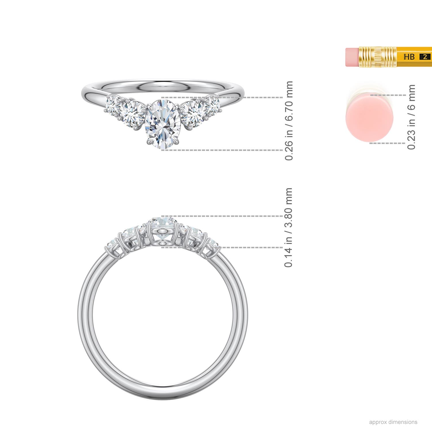 6x4mm FGVS Oval Lab-Grown Diamond Graduated Side Stone Engagement Ring in White Gold - ruler - ruler