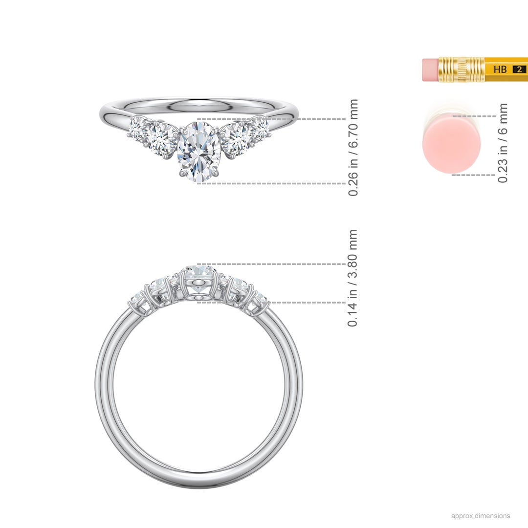 6x4mm FGVS Oval Lab-Grown Diamond Graduated Side Stone Engagement Ring in White Gold - ruler - ruler