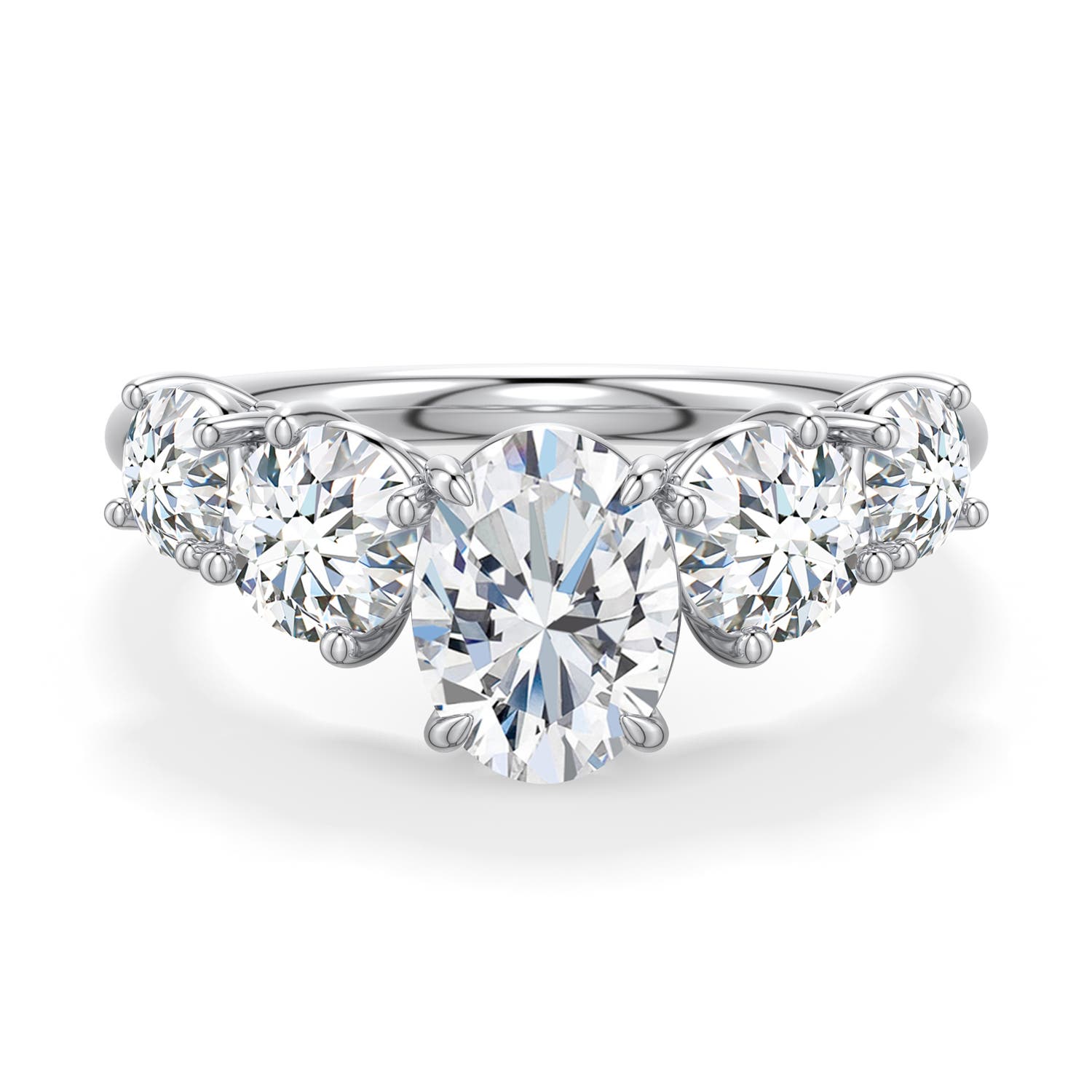 7.7x5.7mm DEVVS Oval Lab-Grown Diamond Graduated Side Stone Engagement Ring in 18K White Gold - main
