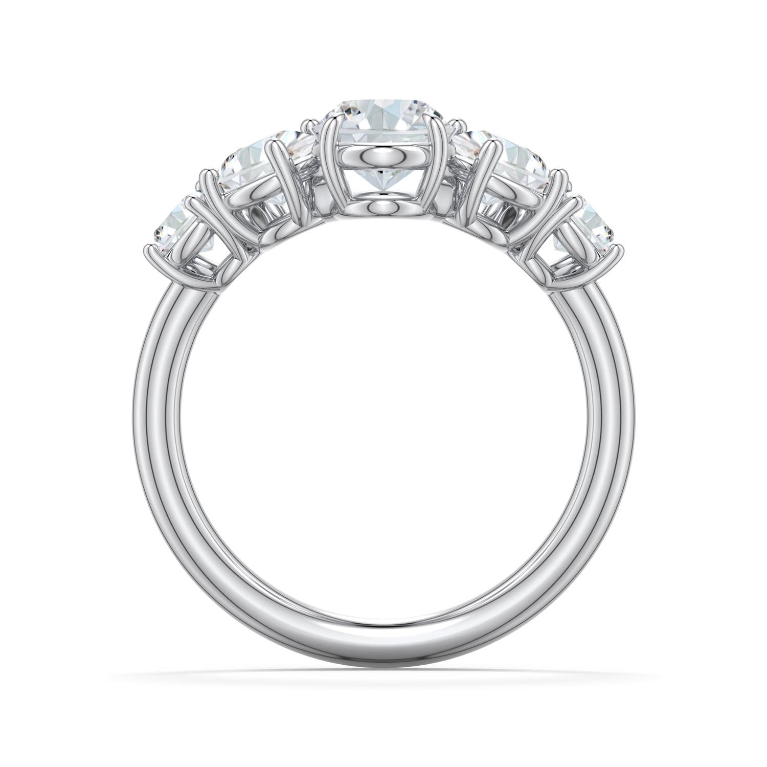 7.7x5.7mm DEVVS Oval Lab-Grown Diamond Graduated Side Stone Engagement Ring in 18K White Gold - side 1