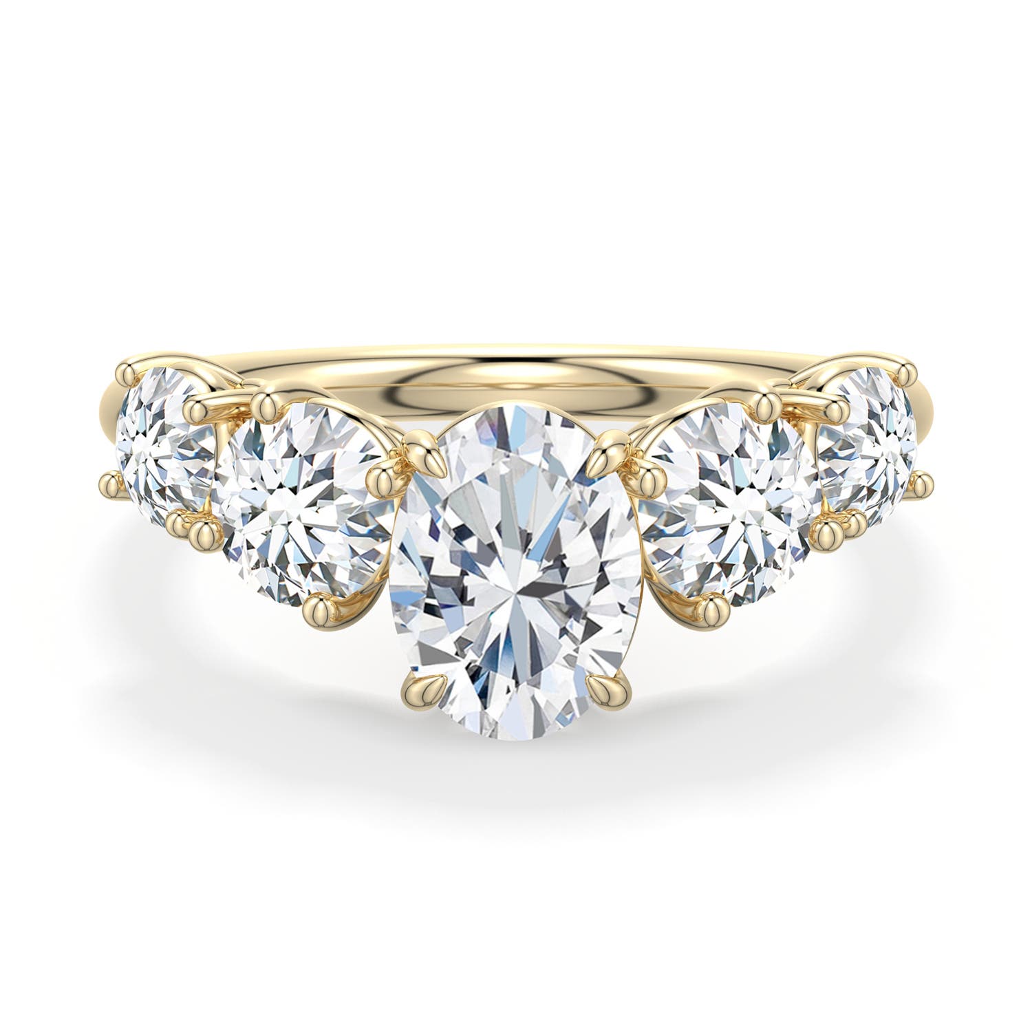 7.7x5.7mm DEVVS Oval Lab-Grown Diamond Graduated Side Stone Engagement Ring in Yellow Gold - main