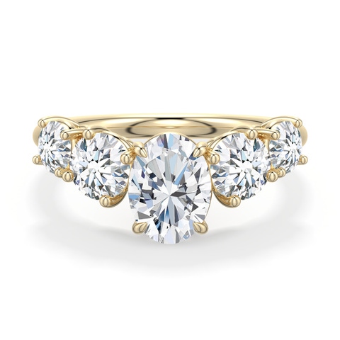 7.7x5.7mm DEVVS Oval Lab-Grown Diamond Graduated Side Stone Engagement Ring in Yellow Gold - main