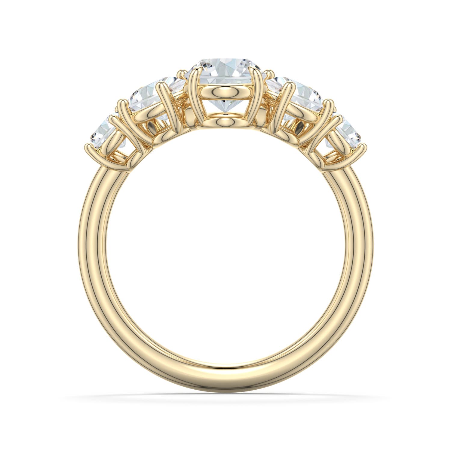7.7x5.7mm DEVVS Oval Lab-Grown Diamond Graduated Side Stone Engagement Ring in Yellow Gold - side 1