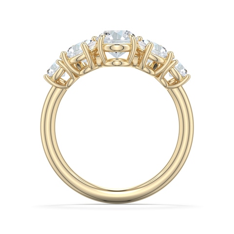 7.7x5.7mm DEVVS Oval Lab-Grown Diamond Graduated Side Stone Engagement Ring in Yellow Gold - side 1