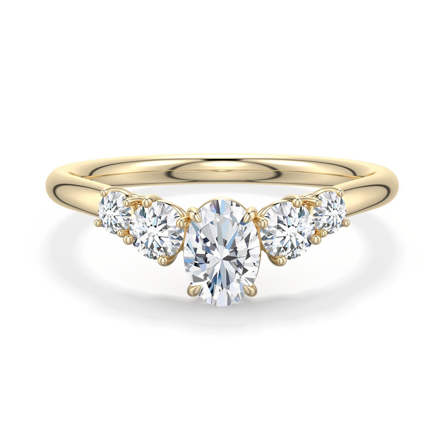 6x4mm FGVS Oval Lab-Grown Diamond Graduated Side Stone Engagement Ring in 18K Yellow Gold - main