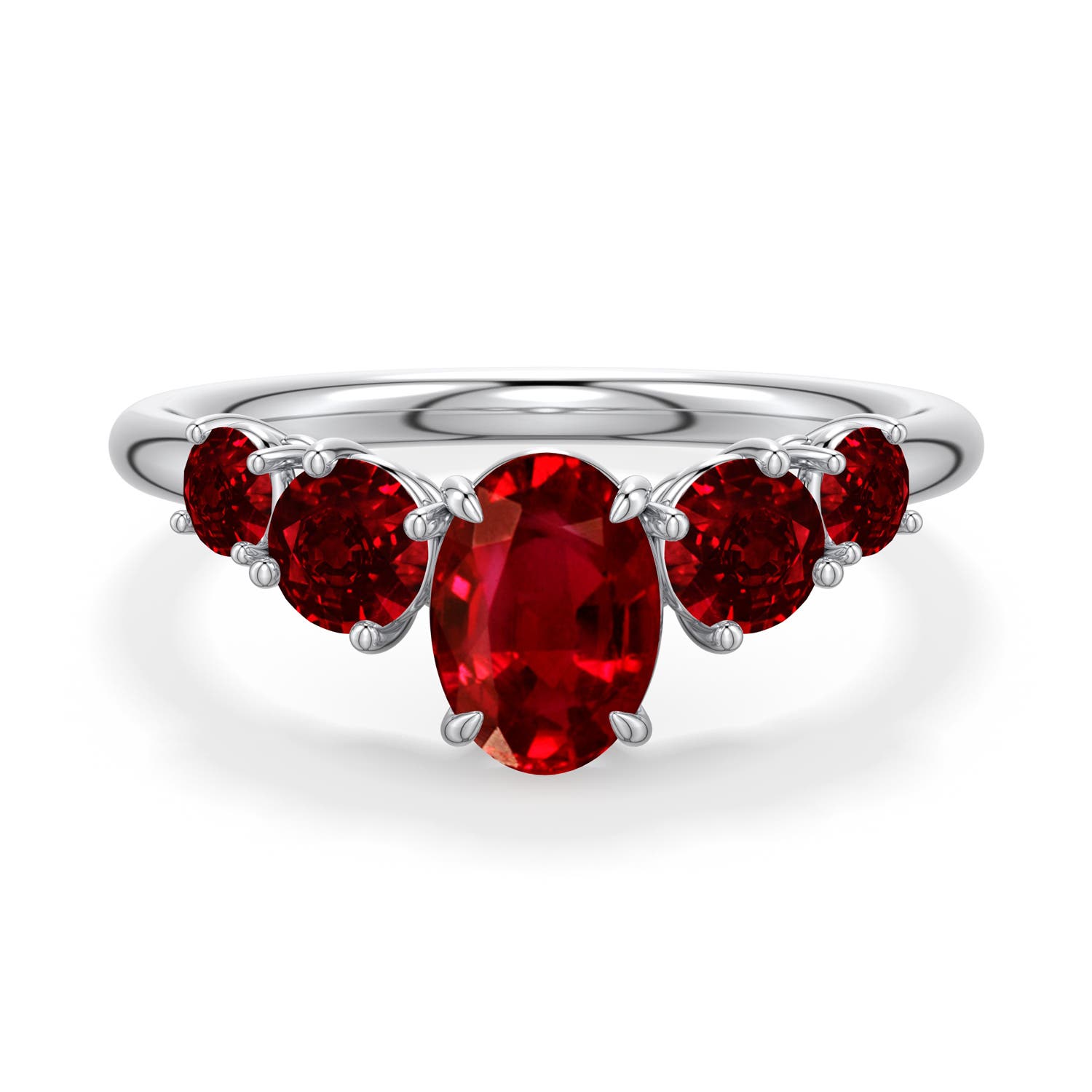 7x5mm Labgrown Oval Lab-Grown Ruby Graduated Side Stone Engagement Ring in White Gold - main